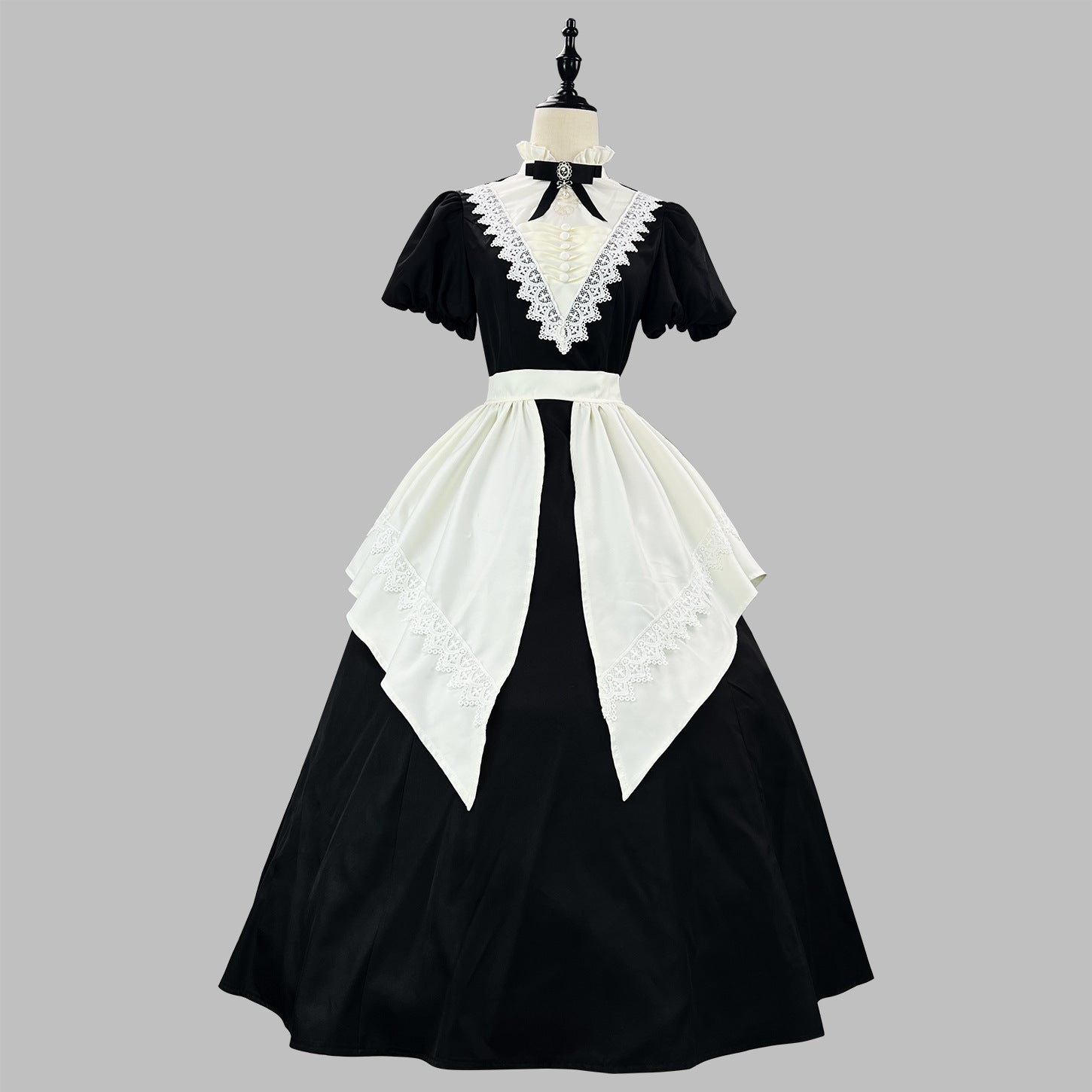 Gothic Black Long and Short Maid Outfit Halloween Cosplay Costume