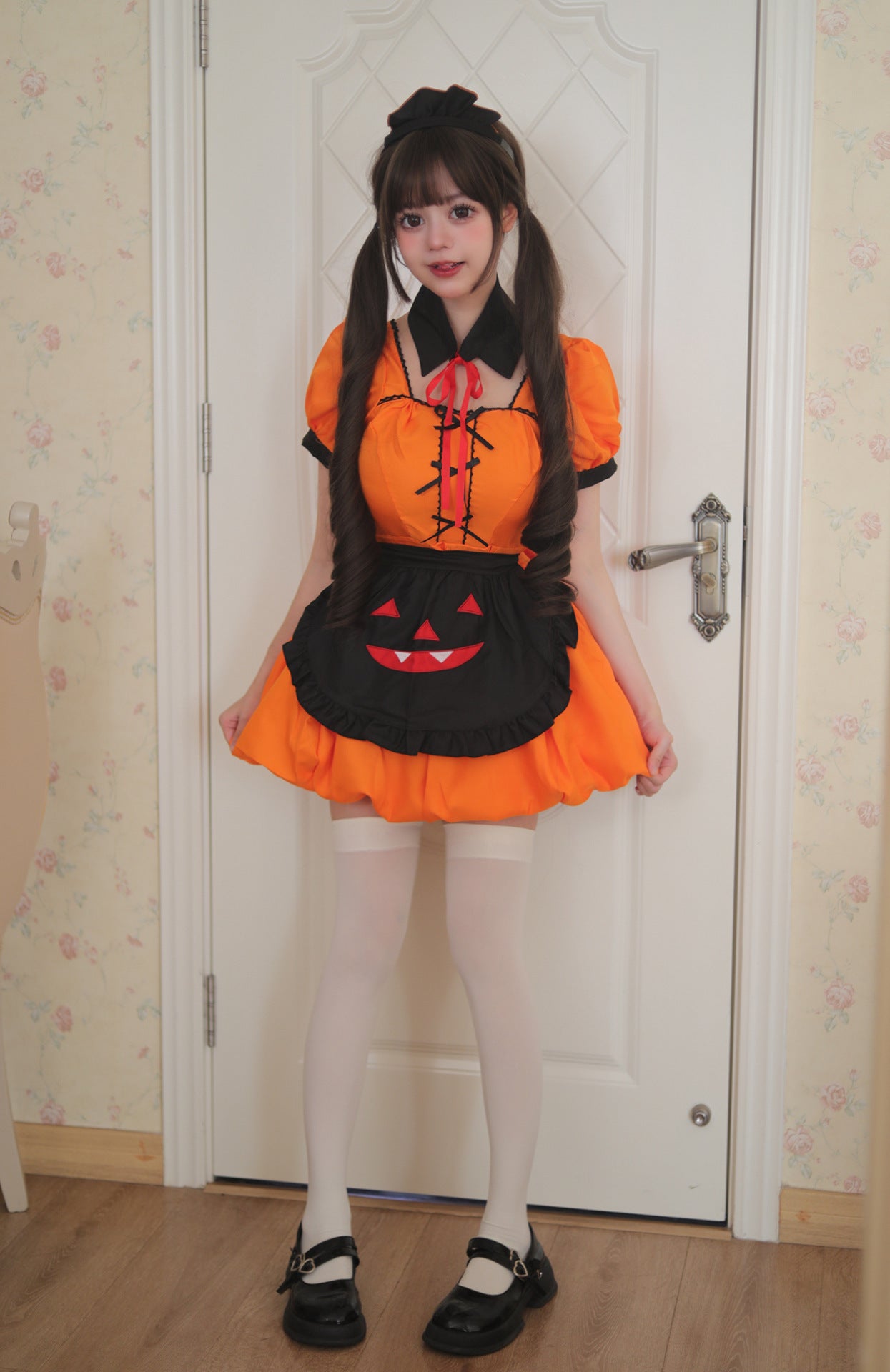 Halloween Pumpkin Plus Size Maid Outfit Dress Cosplay Costume