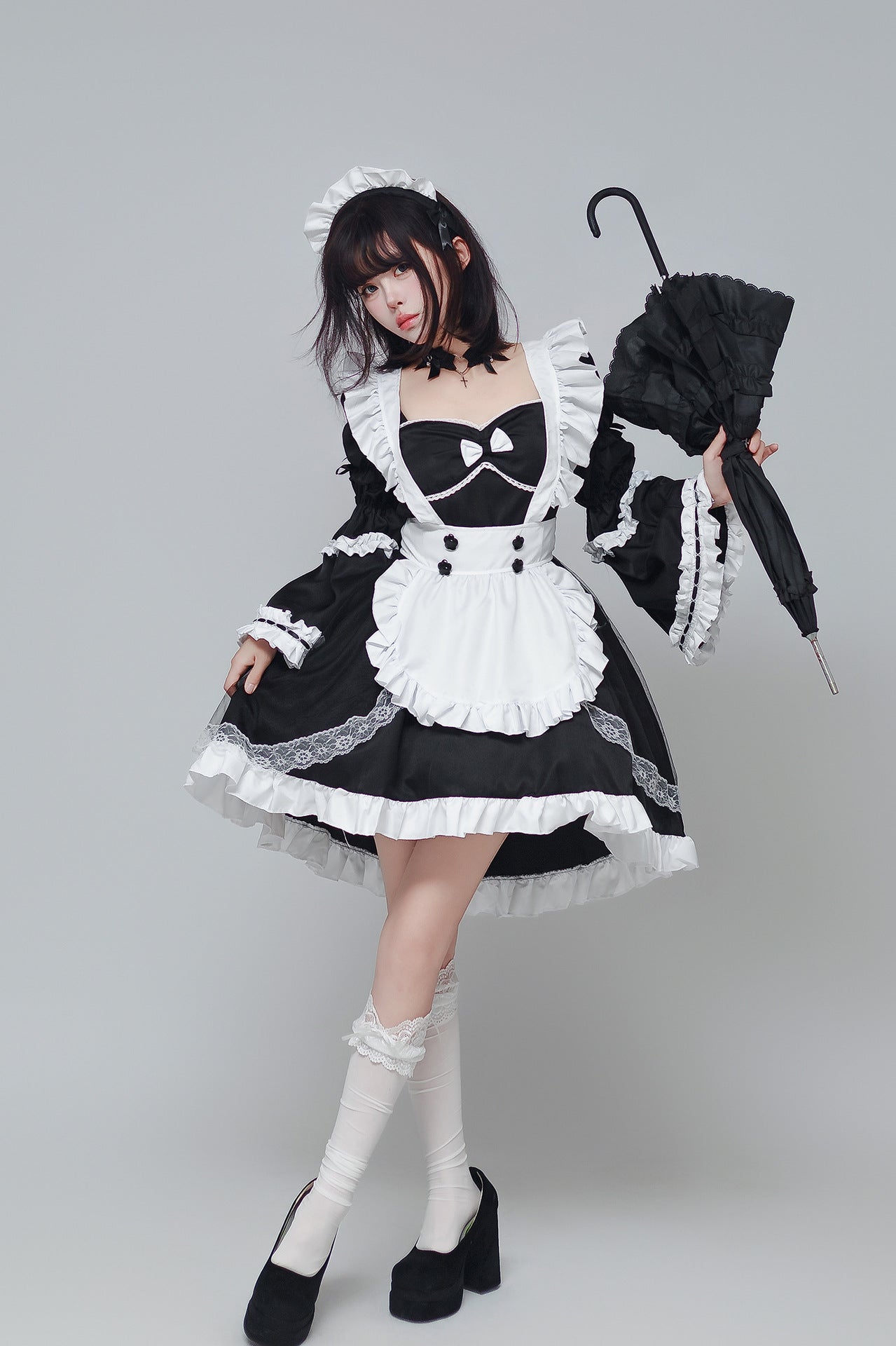 Flared Long Sleeves Dance Maid Outfit Plus Dress Cosplay Costume