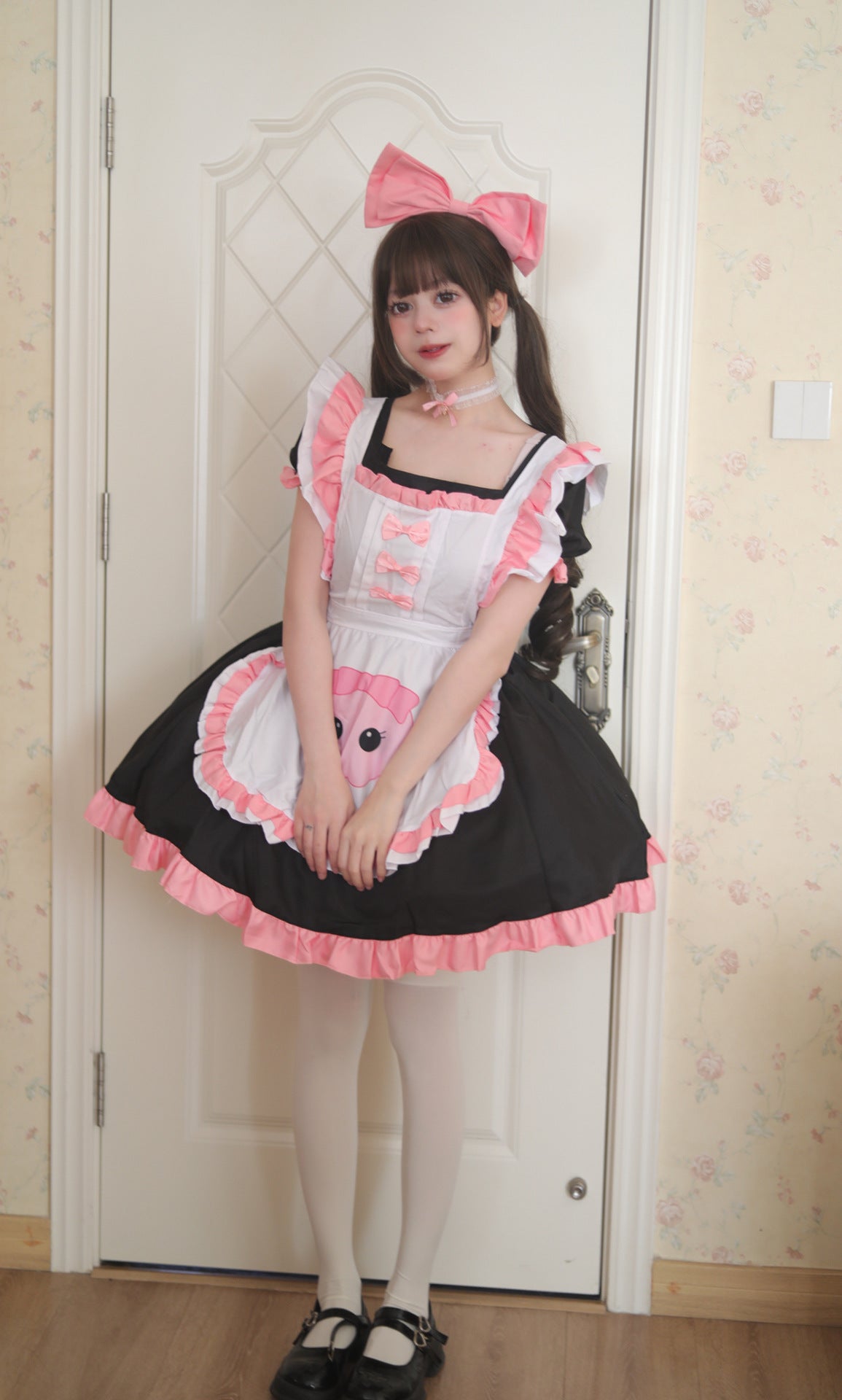 Cute Kuromi Original Maid Outfit Pink Black Plus Cosplay Costume