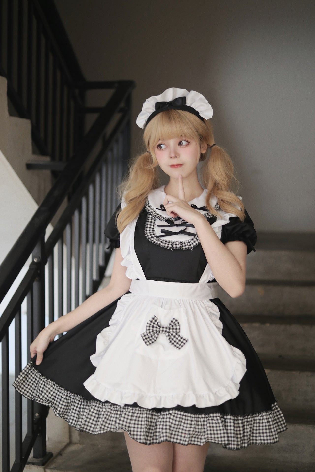 Classic Plaid Christmas Maid Outfit Plus Dress Cosplay Costume