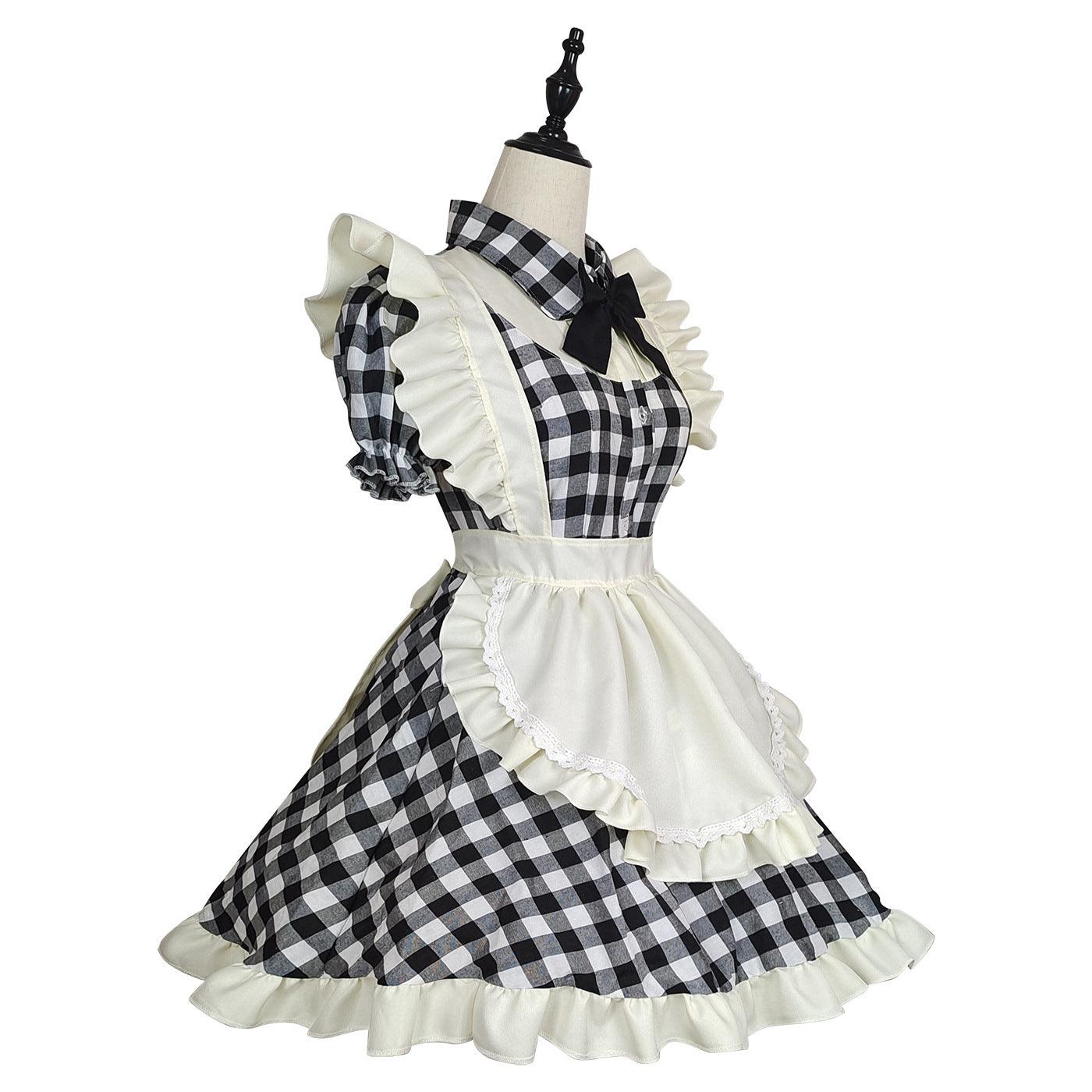 Black Red Grid Plus Size Maid Outfit Dress Fancy Cosplay Costume