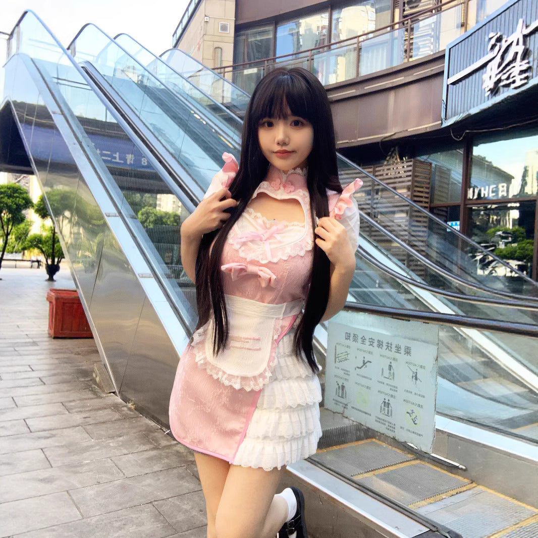 Pink Tight Bubble Dress Maid Outfit Plus Size Cosplay Costume
