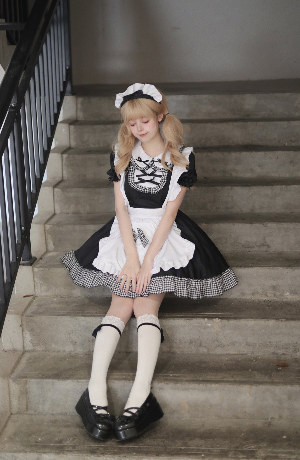 Classic Plaid Christmas Maid Outfit Plus Dress Cosplay Costume