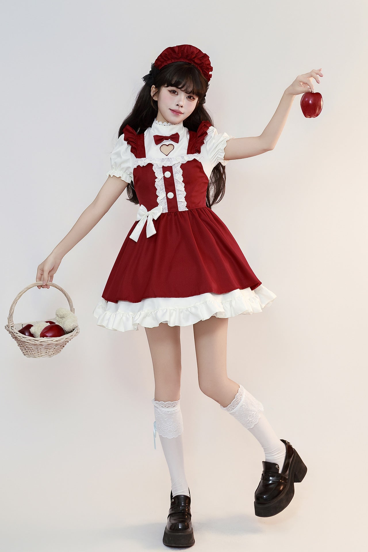 New Year Christmas Maid Outfit Plus Red Lolita Dress Costume