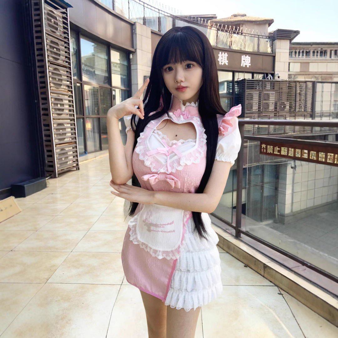 Pink Tight Bubble Dress Maid Outfit Plus Size Cosplay Costume