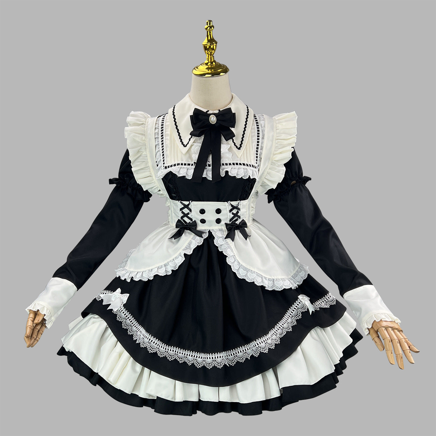 Removable Sleeves Maid Outfit Black Plus Size Cosplay Costume
