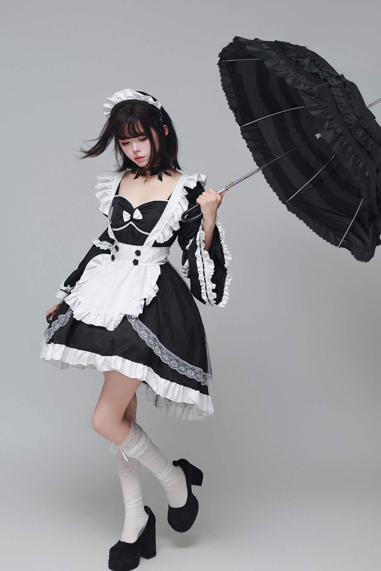 Flared Long Sleeves Dance Maid Outfit Plus Dress Cosplay Costume