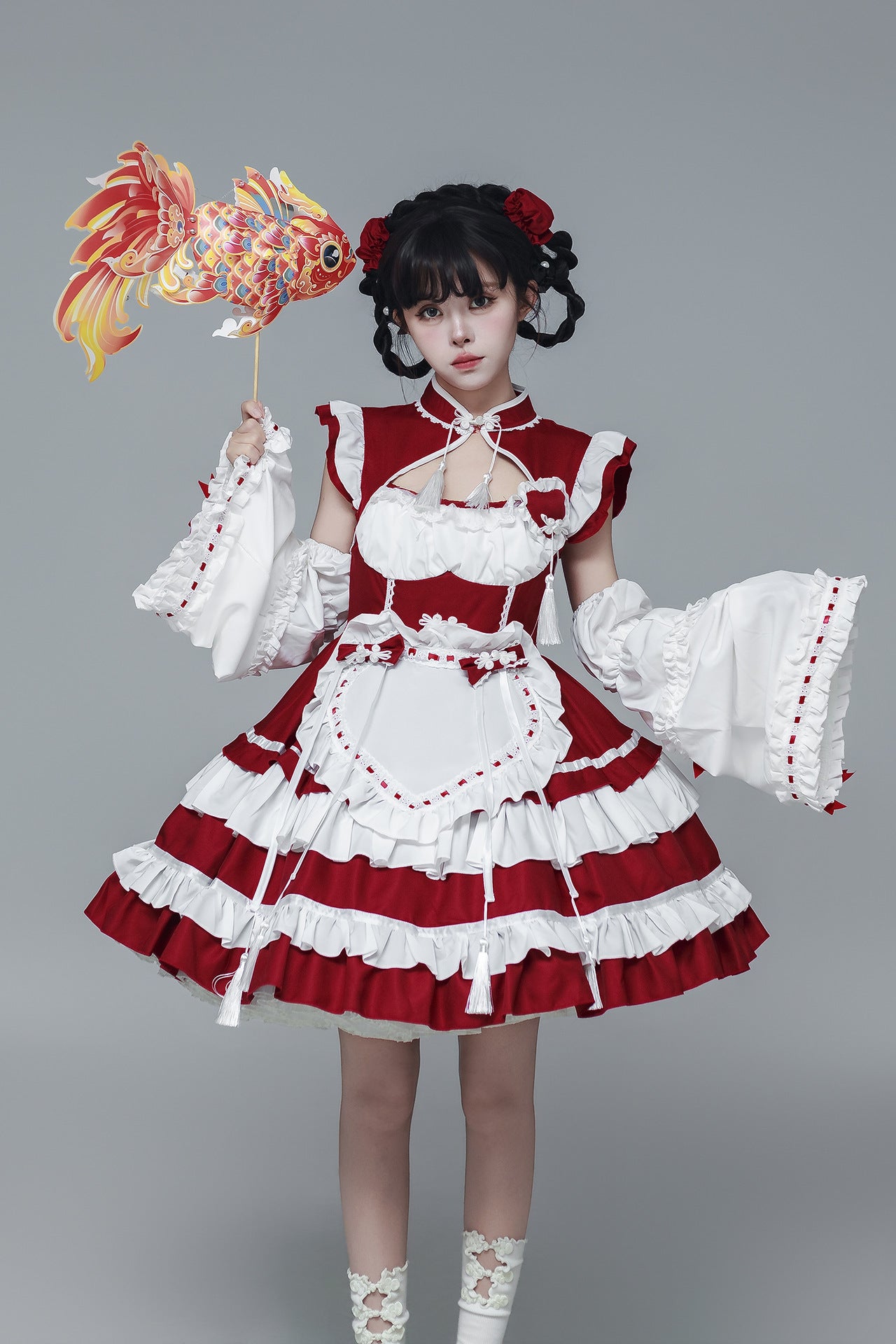Chinese Cheongsam New Year Lolita Maid Outfit Cosplay Costume