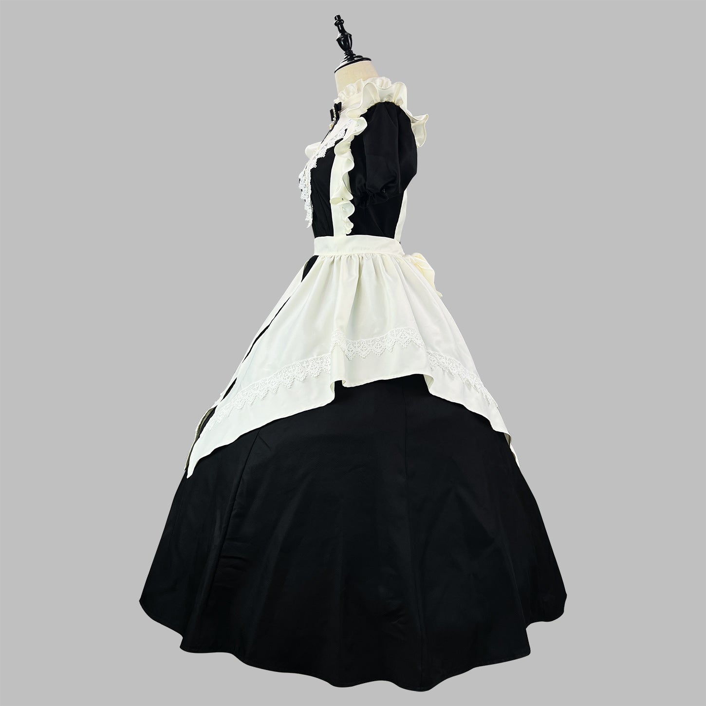 Gothic Black Long and Short Maid Outfit Halloween Cosplay Costume