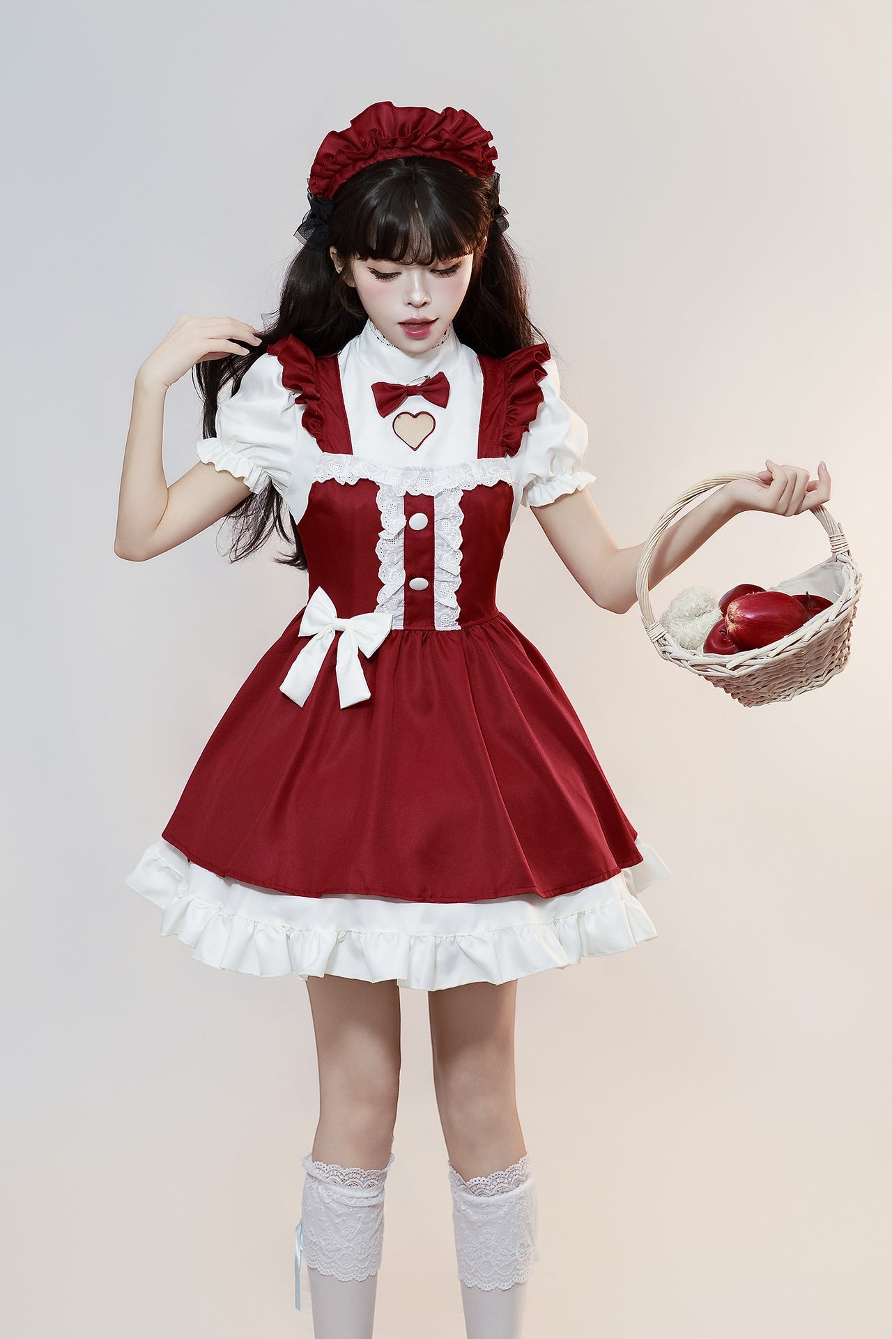 New Year Christmas Maid Outfit Plus Red Lolita Dress Costume