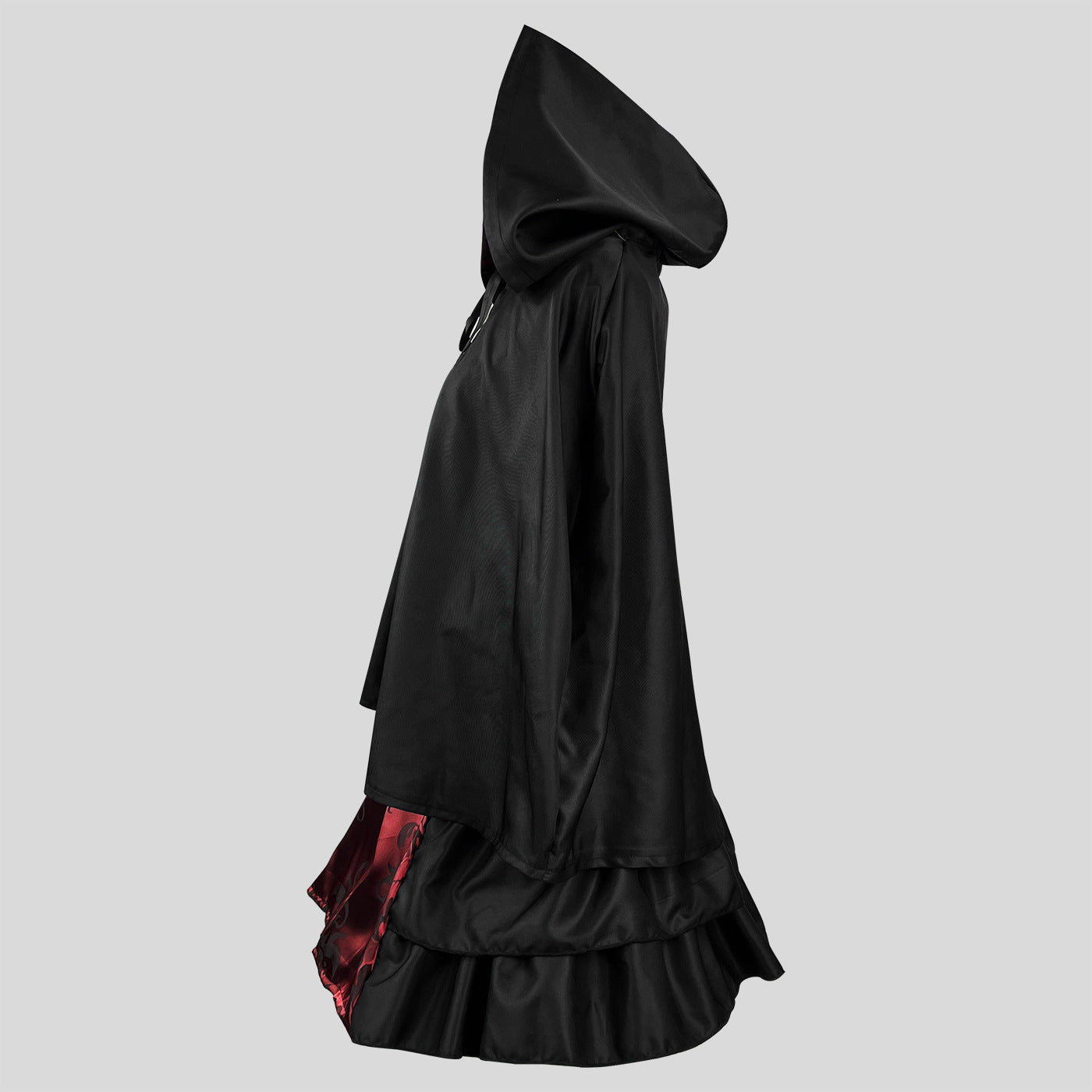 Black Floral Red Court Dress with Hooded Cloak Cosplay Costume