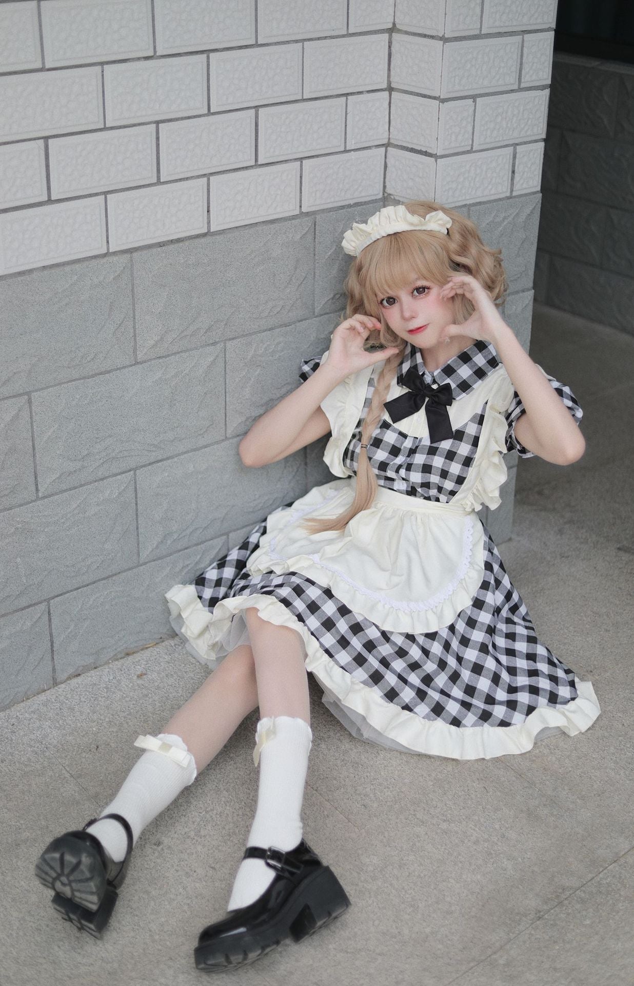 Black Red Grid Plus Size Maid Outfit Dress Fancy Cosplay Costume