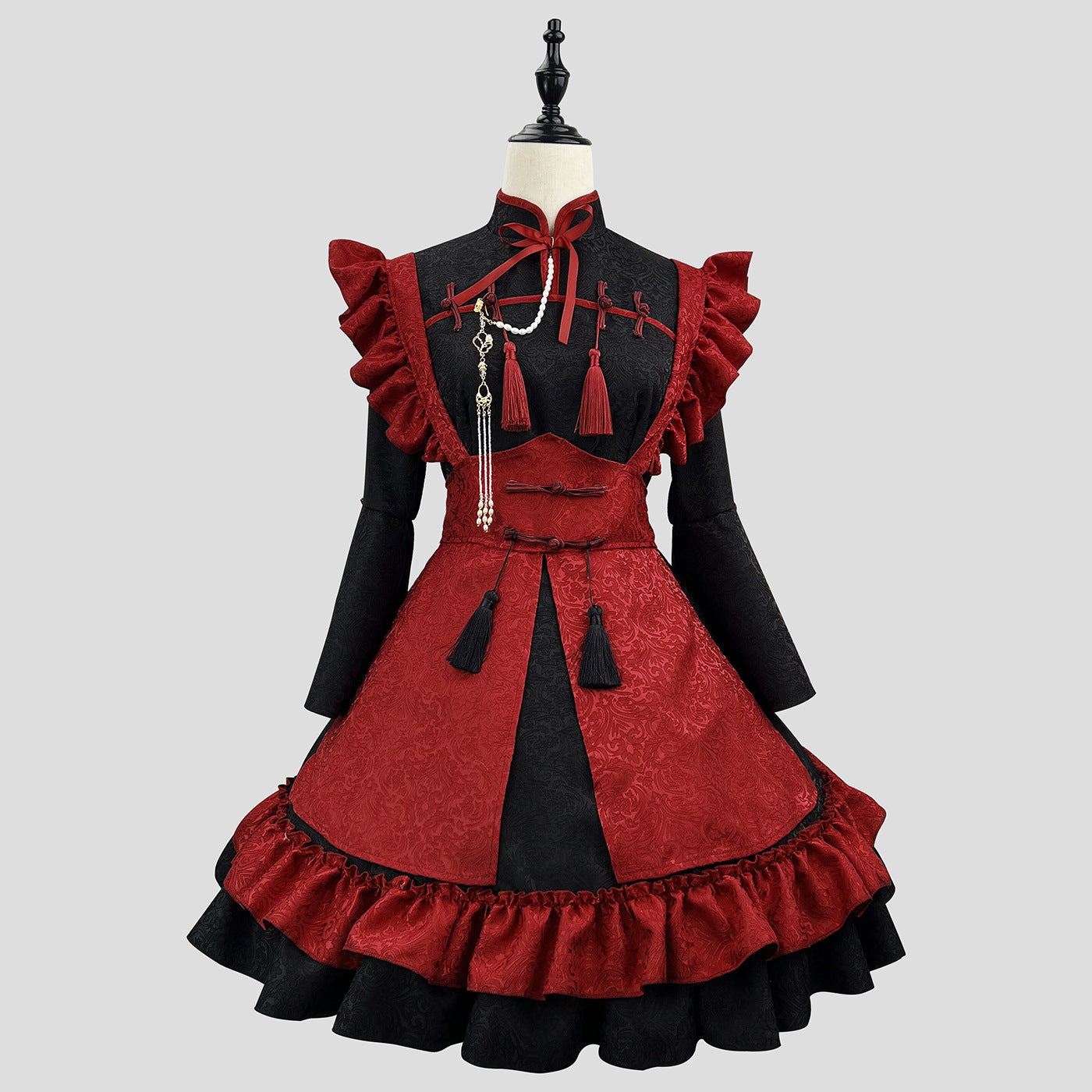 Traditional Chinese Low Contrast Damask Maid Outfit Cosplay Costume