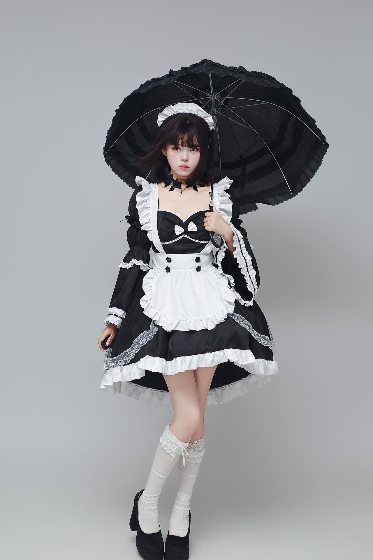 Flared Long Sleeves Dance Maid Outfit Plus Dress Cosplay Costume