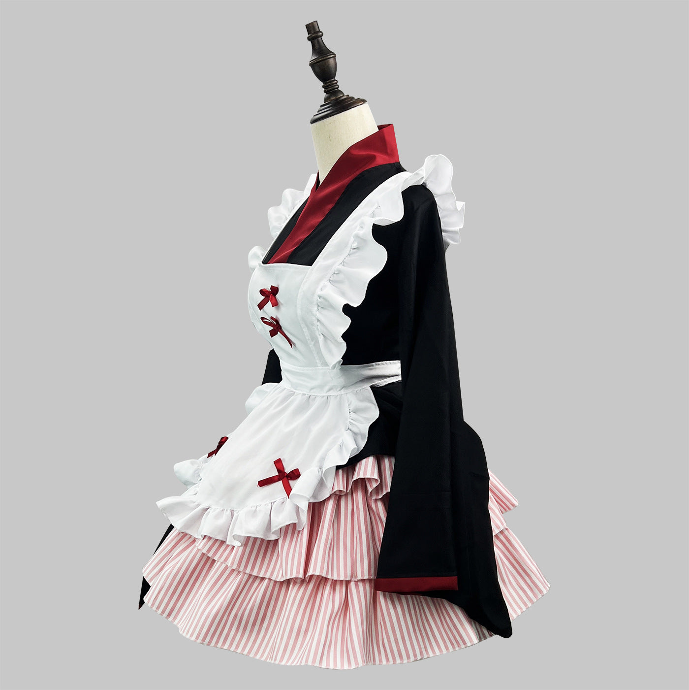Pink Striped Skirt Kimono Maid Outfit Plus Size Cosplay Costume
