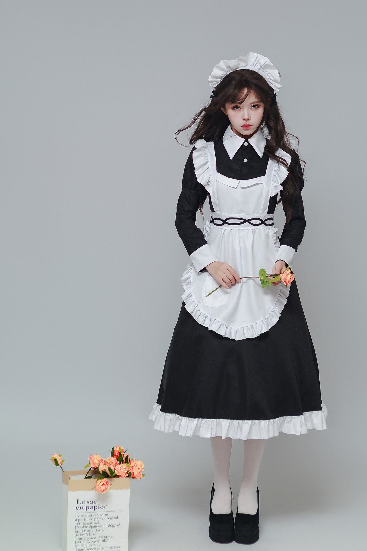 Classical Black White Long Maid Outfit Plus Dress Cosplay Costume