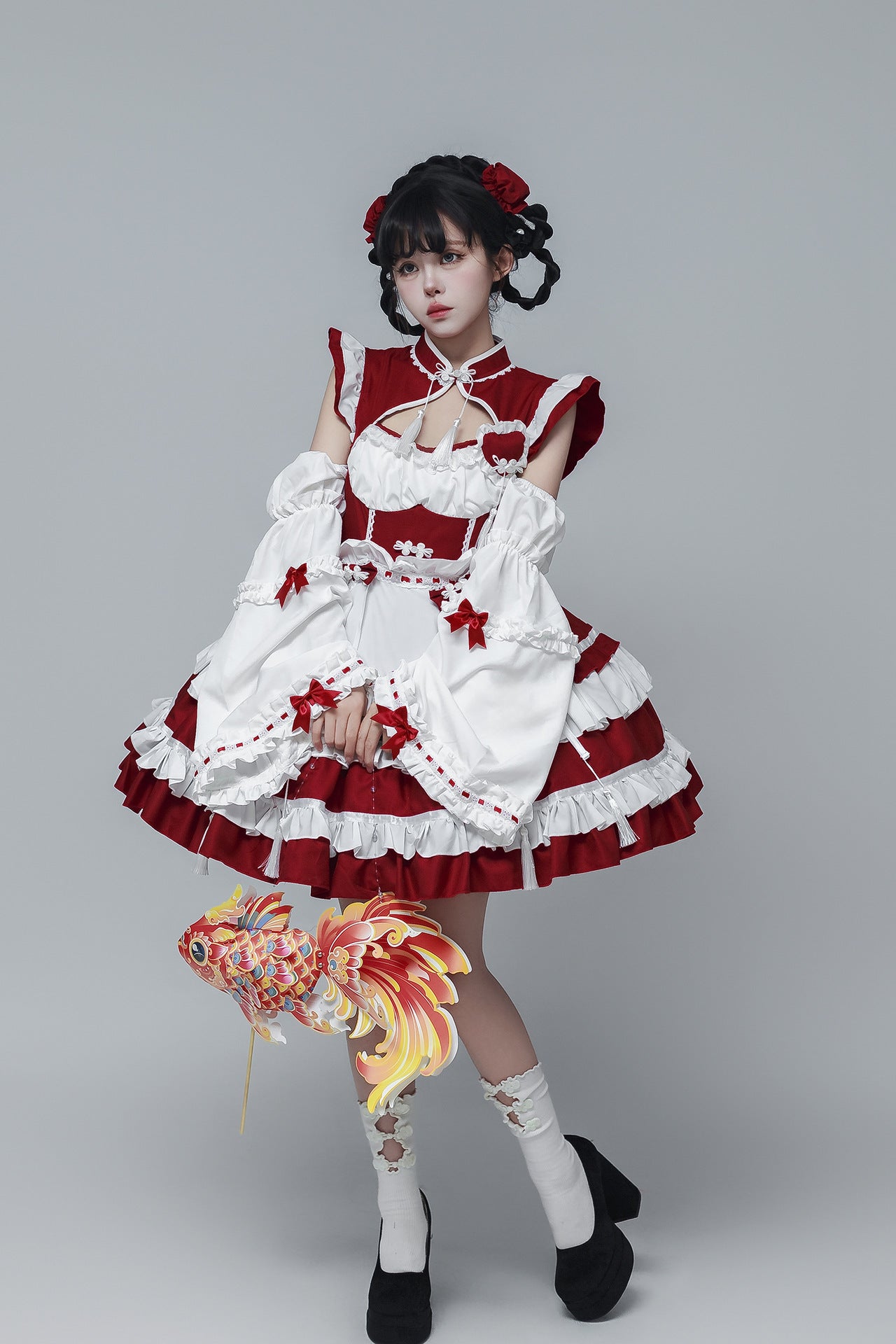 Chinese Cheongsam New Year Lolita Maid Outfit Cosplay Costume