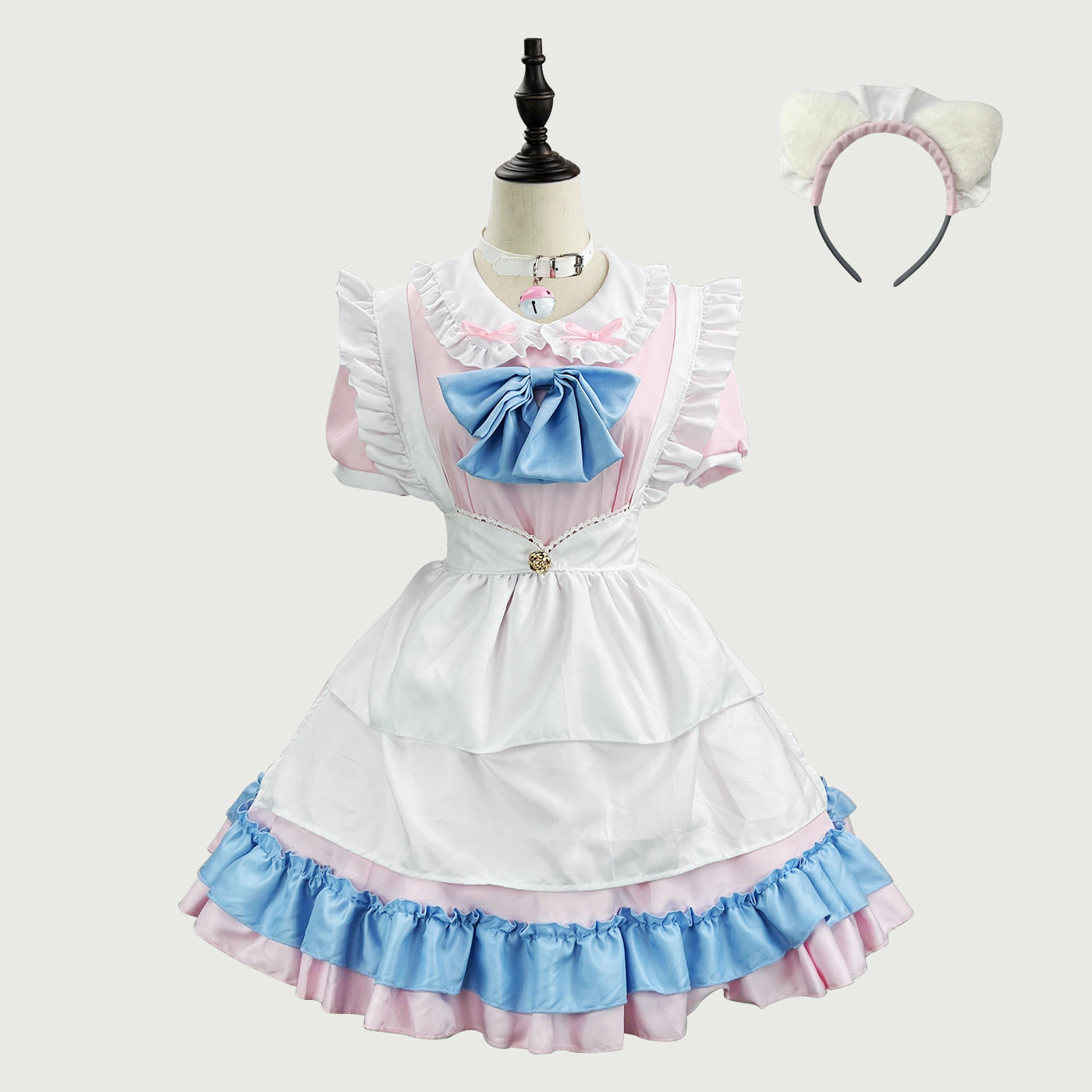 Blue Bow Pink Maid Outfit Crossdresser Plus Dress Cosplay Costume