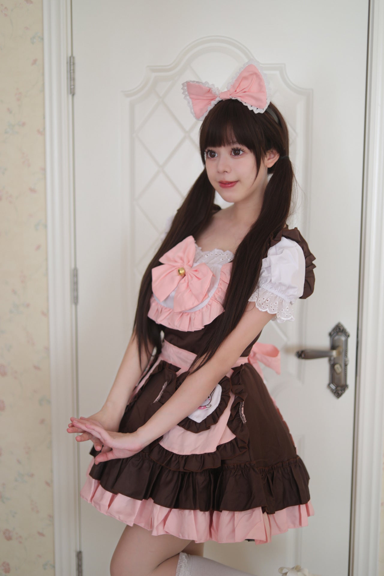 Original Cute Bunny Maid Outfit Pink Brown Plus Cosplay Costume