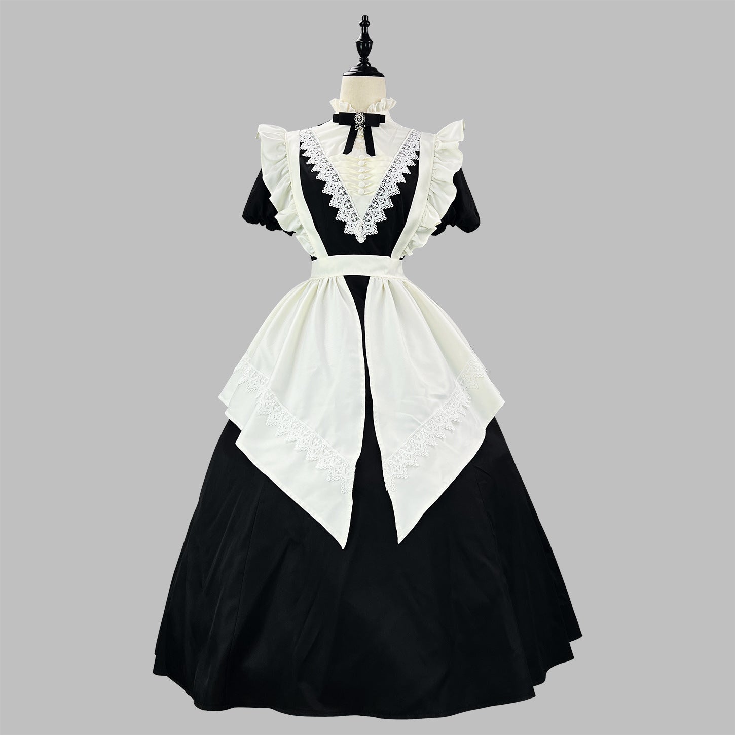 Gothic Black Long and Short Maid Outfit Halloween Cosplay Costume