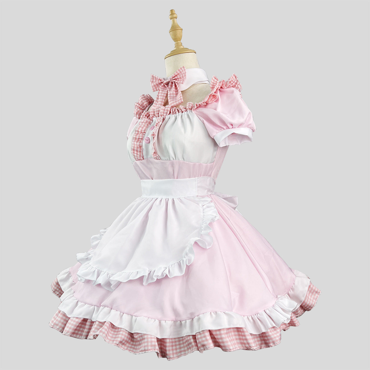 Akihabara Pink Plaid Maid Outfit Plus Dress Cosplay Costume