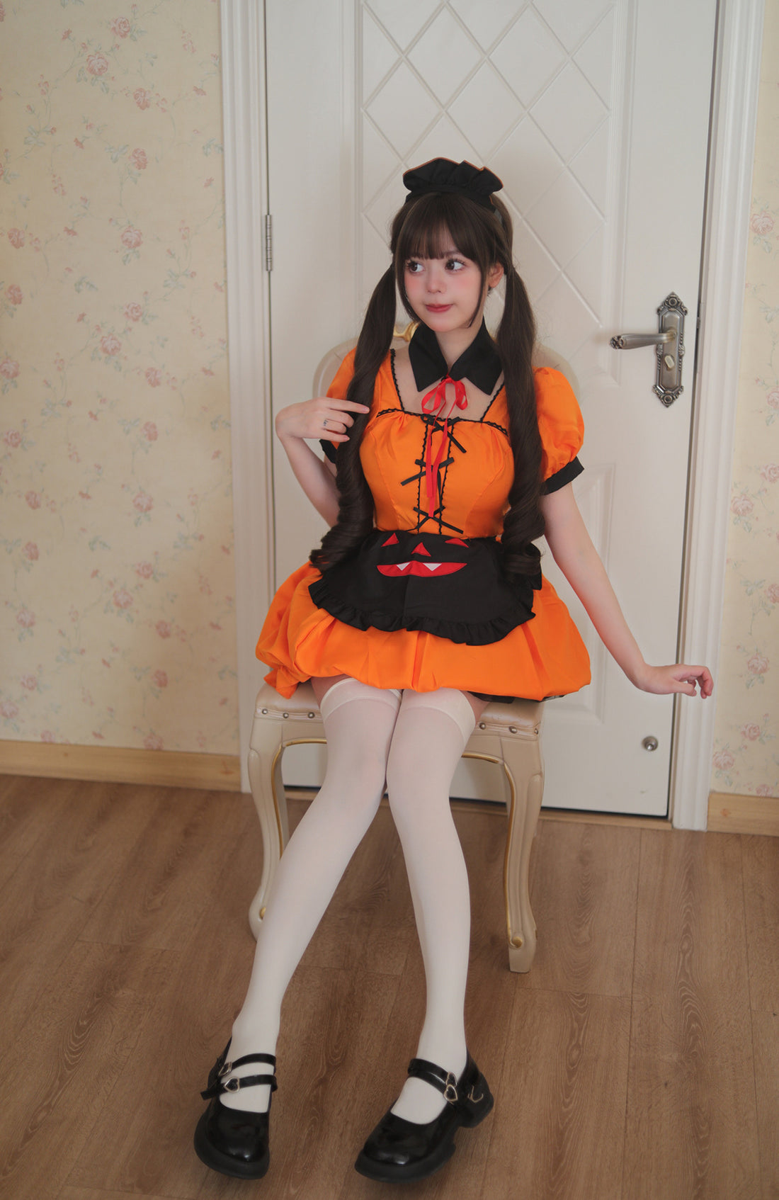 Halloween Pumpkin Plus Size Maid Outfit Dress Cosplay Costume