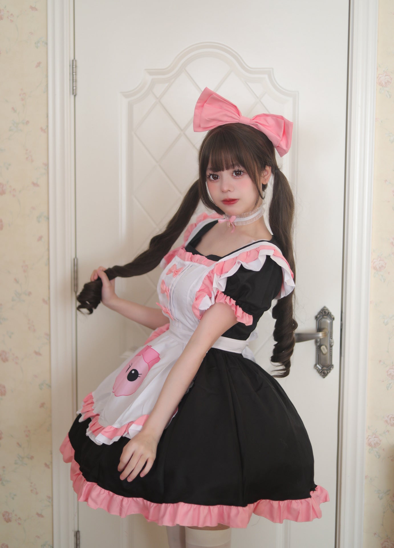 Cute Kuromi Original Maid Outfit Pink Black Plus Cosplay Costume