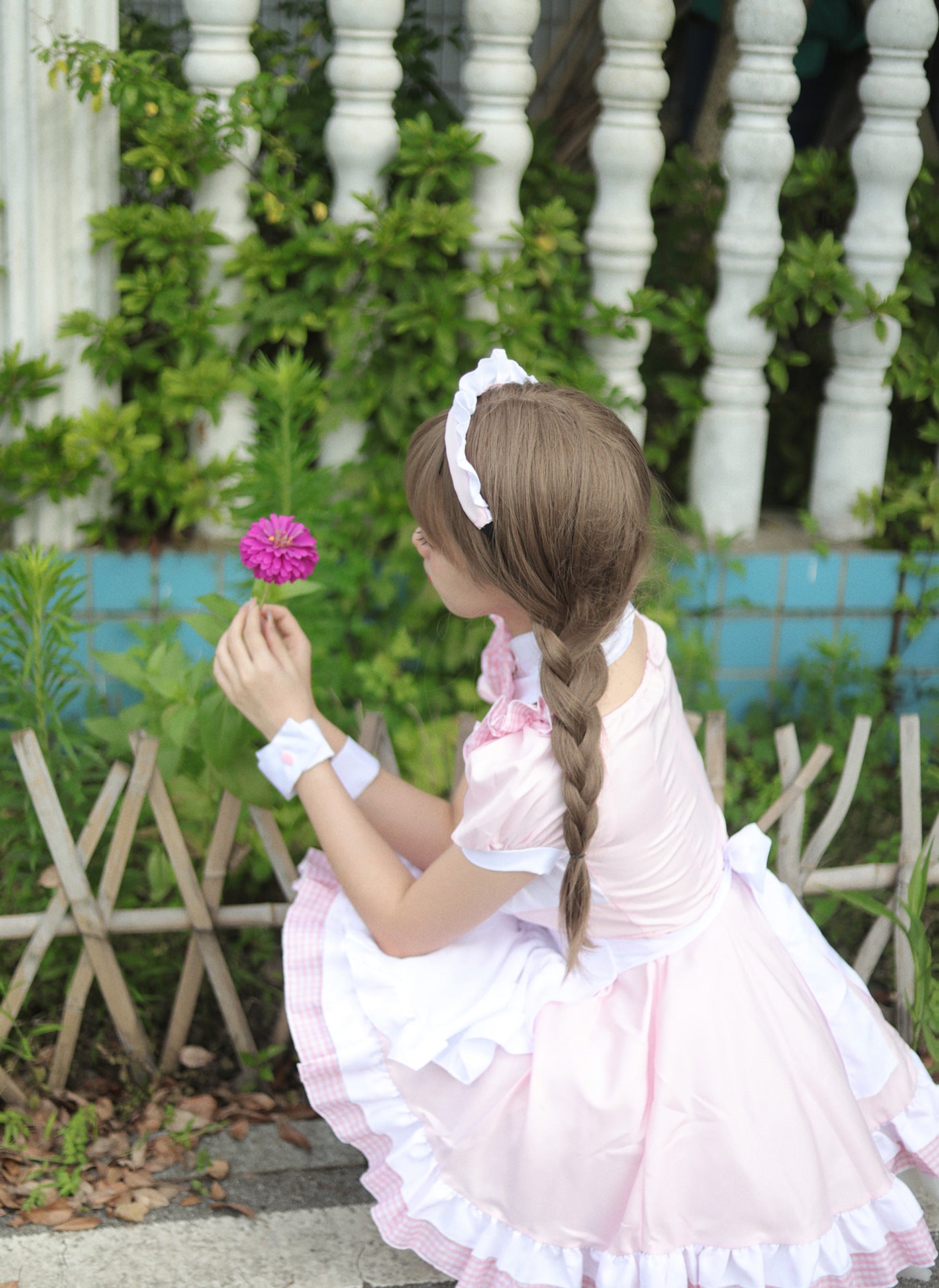 Akihabara Pink Plaid Maid Outfit Plus Dress Cosplay Costume