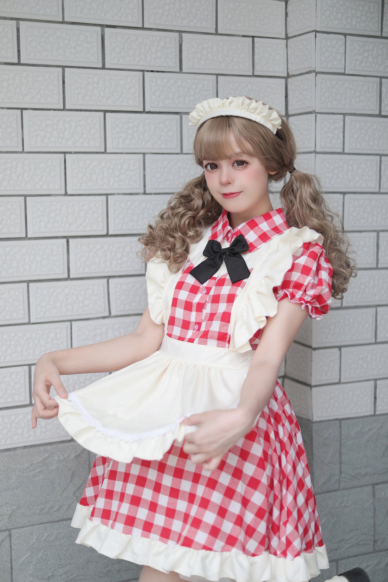 Black Red Grid Plus Size Maid Outfit Dress Fancy Cosplay Costume