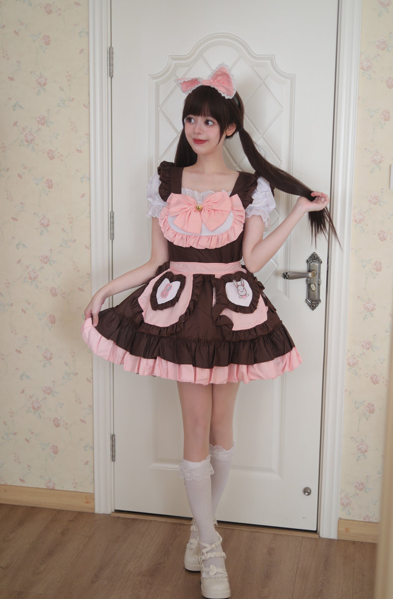 Original Cute Bunny Maid Outfit Pink Brown Plus Cosplay Costume