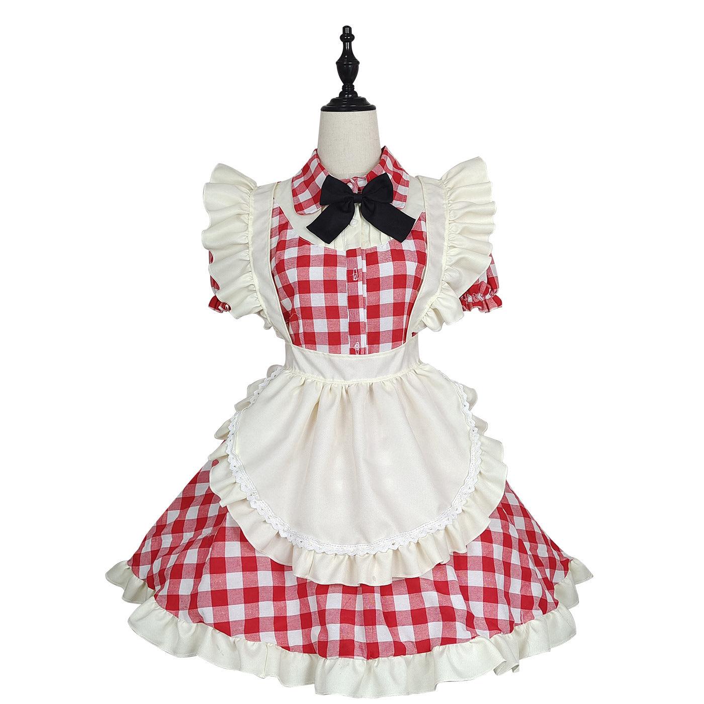 Black Red Grid Plus Size Maid Outfit Dress Fancy Cosplay Costume