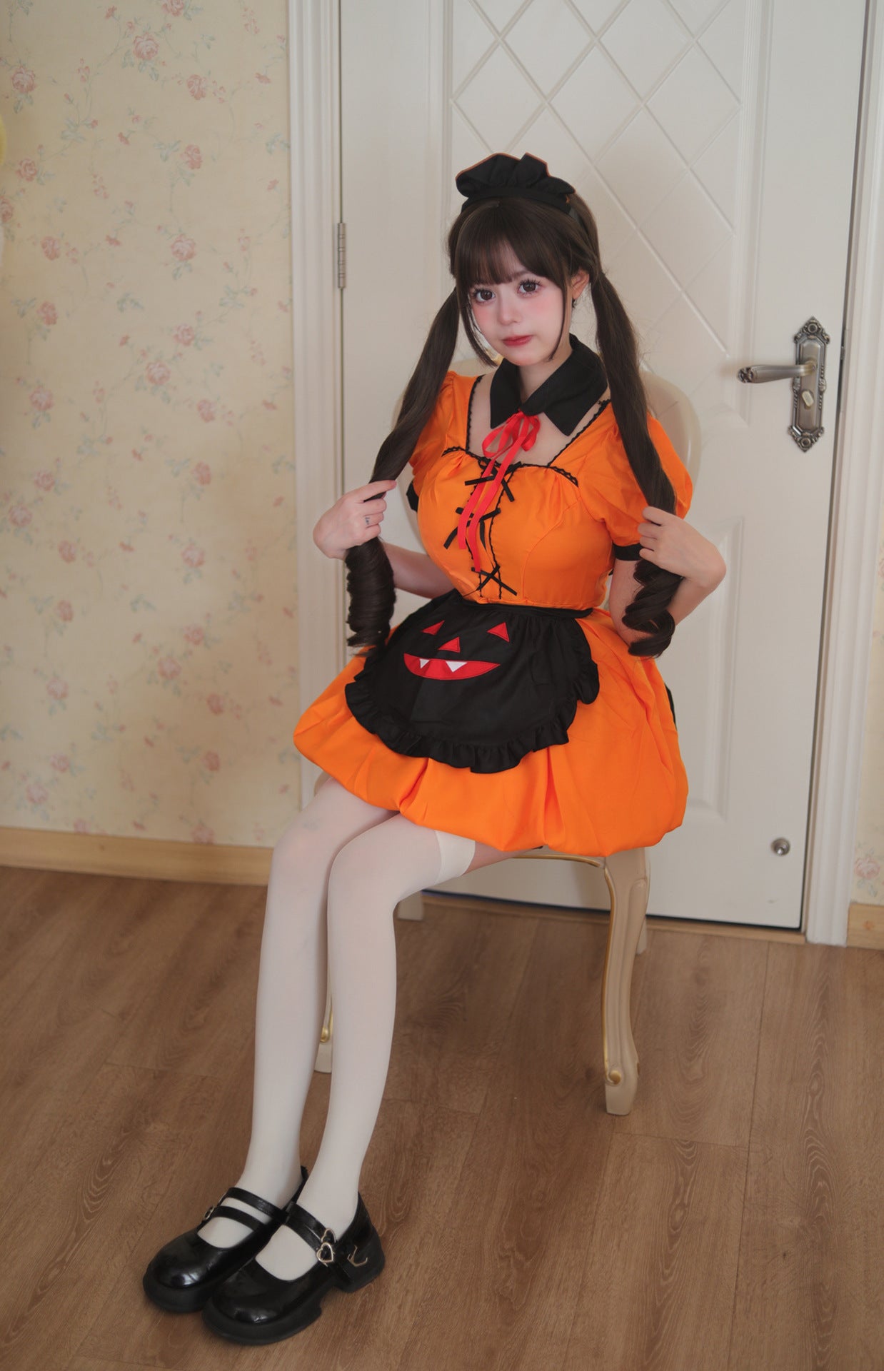 Halloween Pumpkin Plus Size Maid Outfit Dress Cosplay Costume