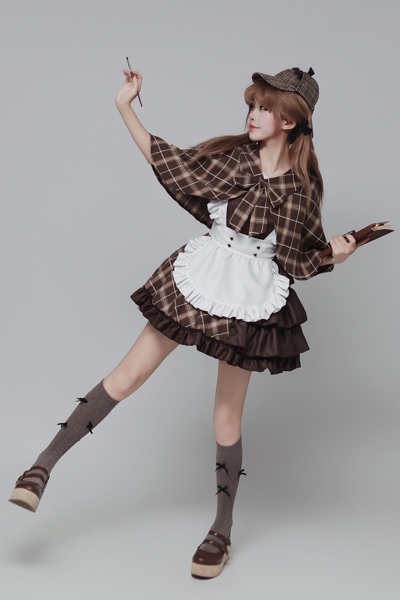 Detective Style Maid Outfit with Wrap Hat Plus Cosplay Costume