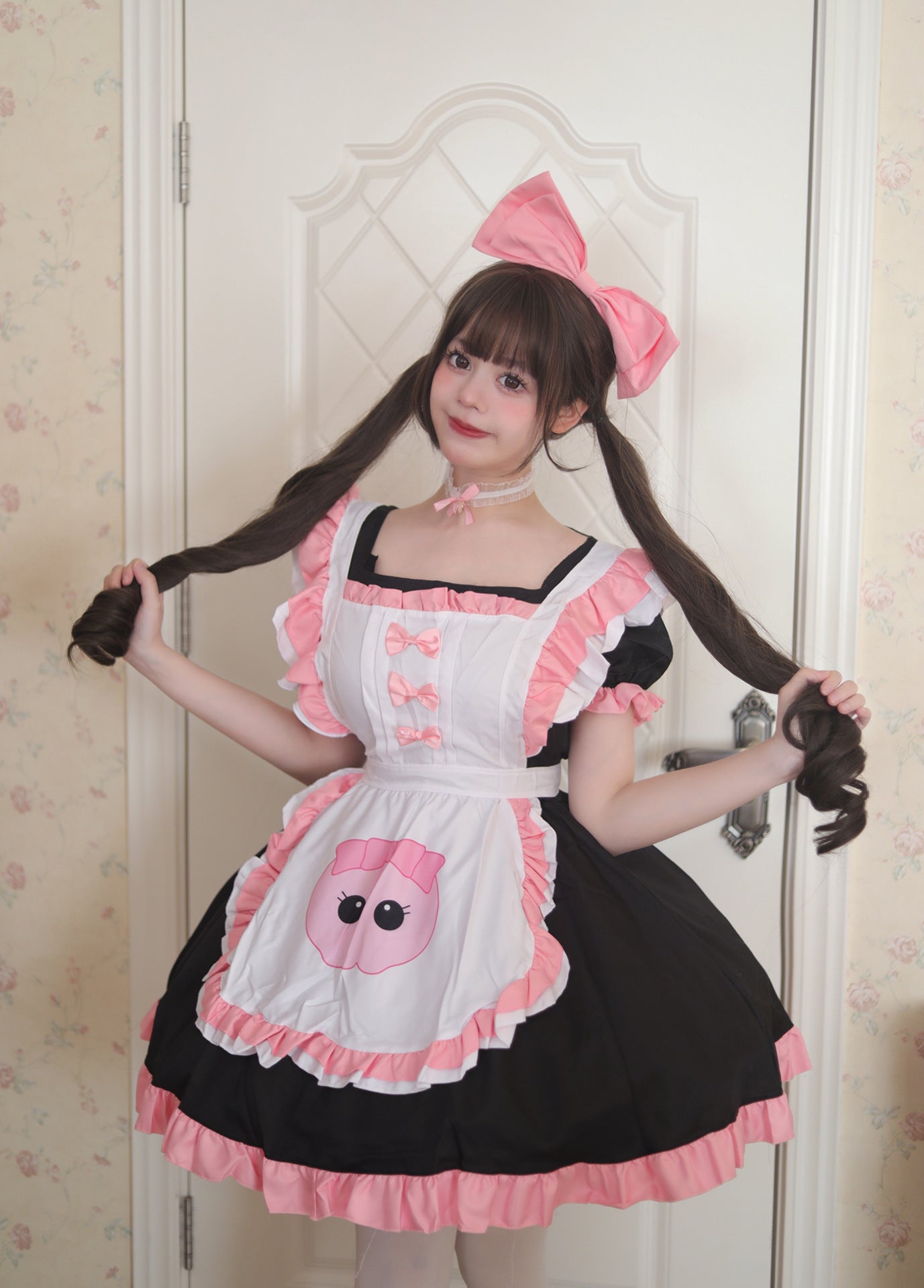 Cute Kuromi Original Maid Outfit Pink Black Plus Cosplay Costume