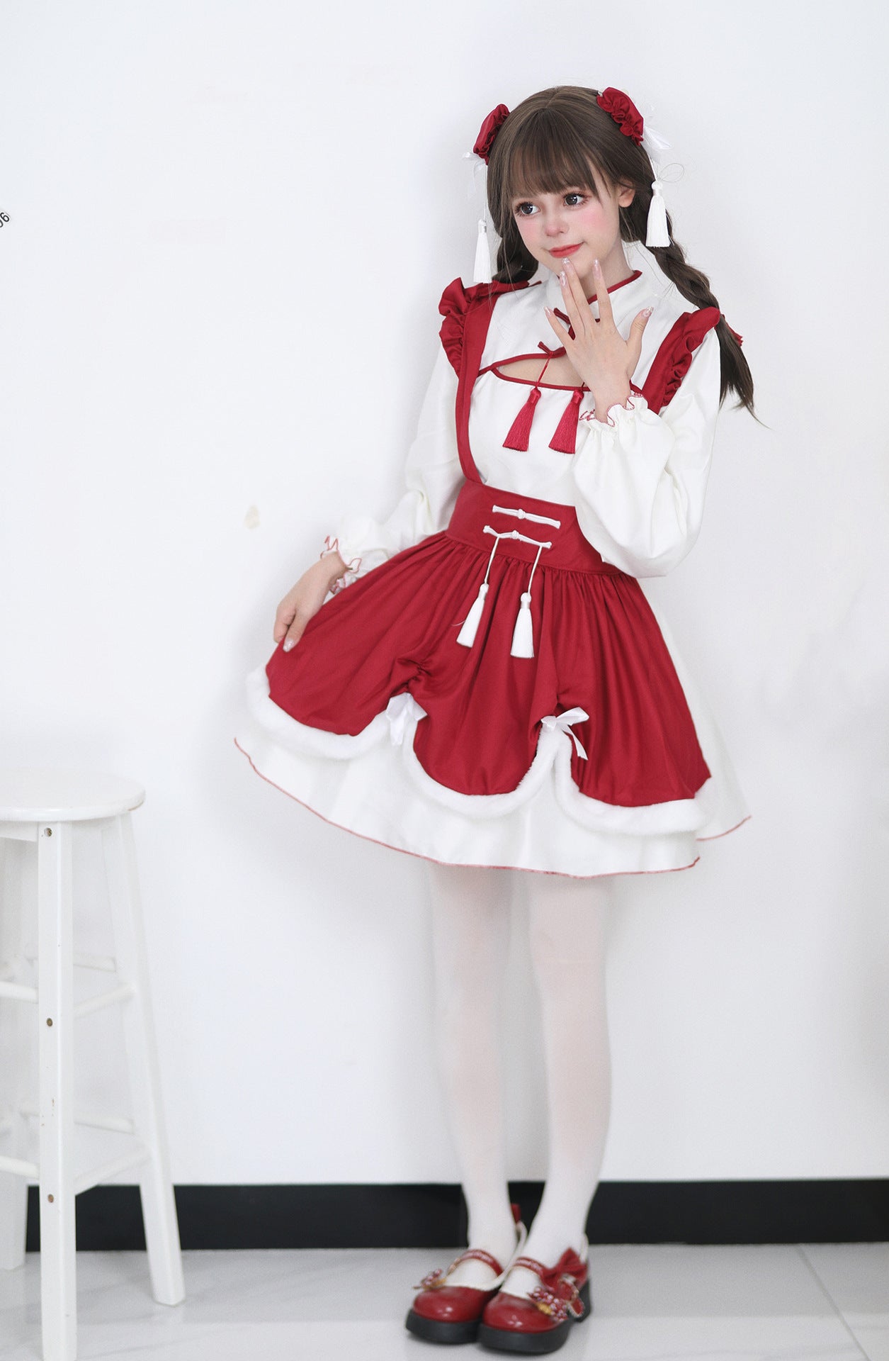 Chinese Cheongsam Collar New Year Maid Outfit Dress Cosplay Costume