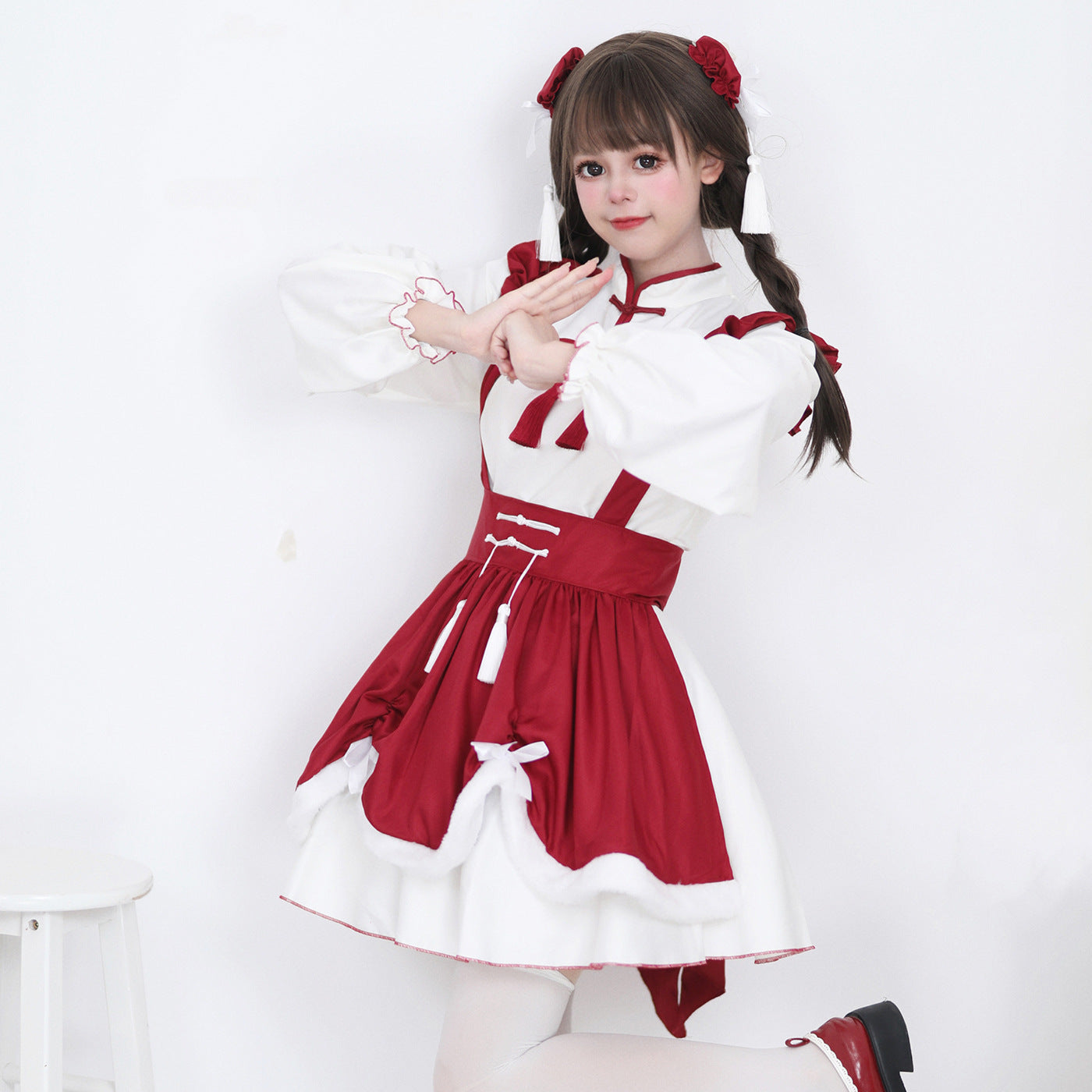 Chinese Cheongsam Collar New Year Maid Outfit Dress Cosplay Costume