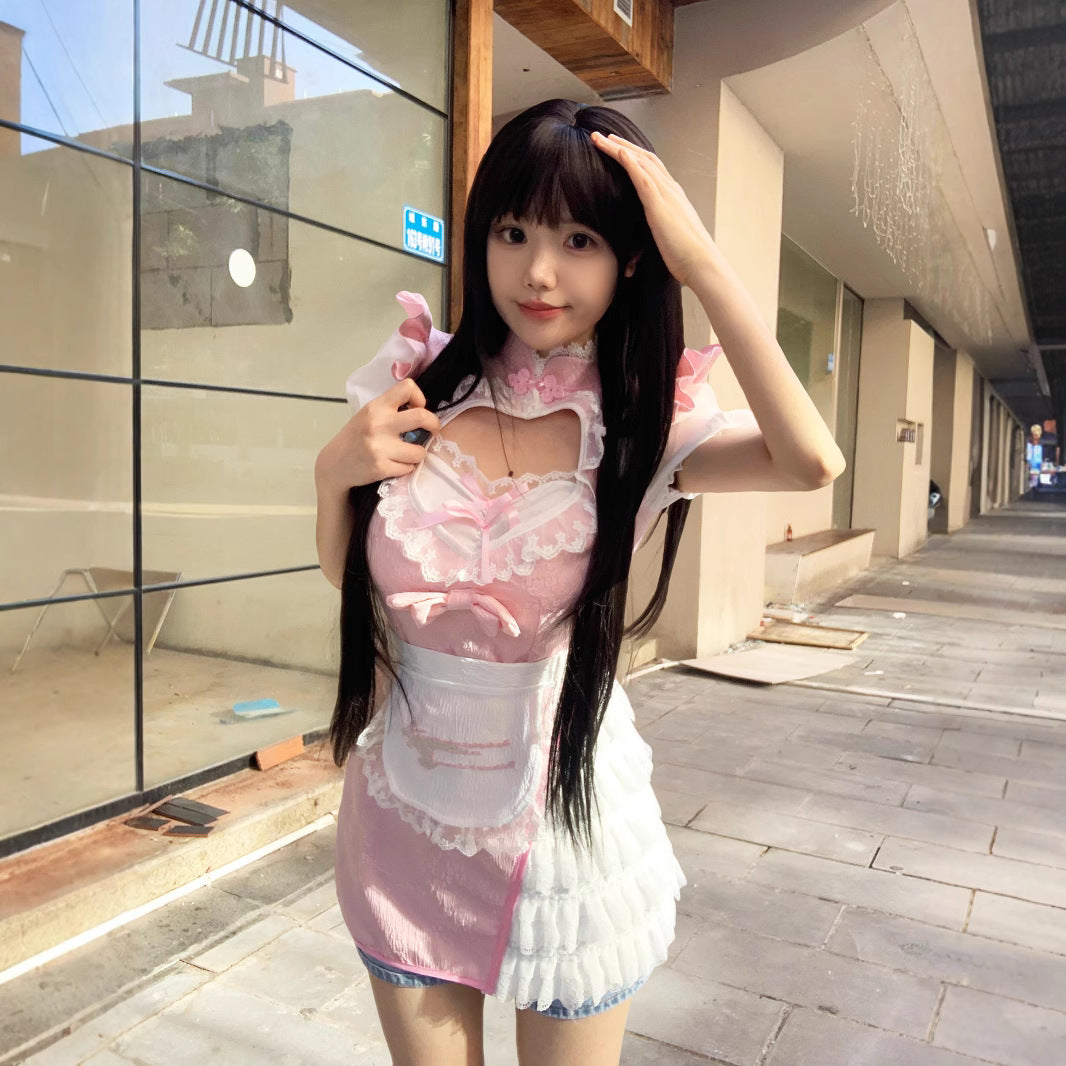 Pink Tight Bubble Dress Maid Outfit Plus Size Cosplay Costume