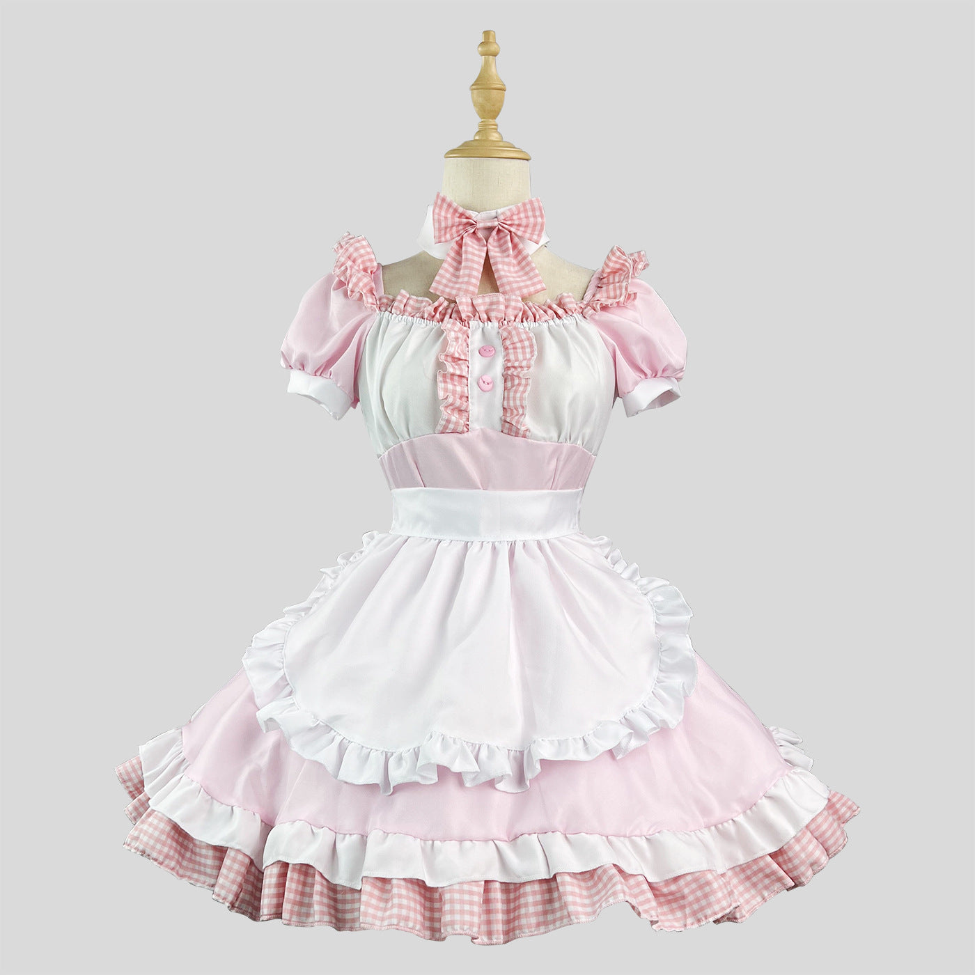 Akihabara Pink Plaid Maid Outfit Plus Dress Cosplay Costume