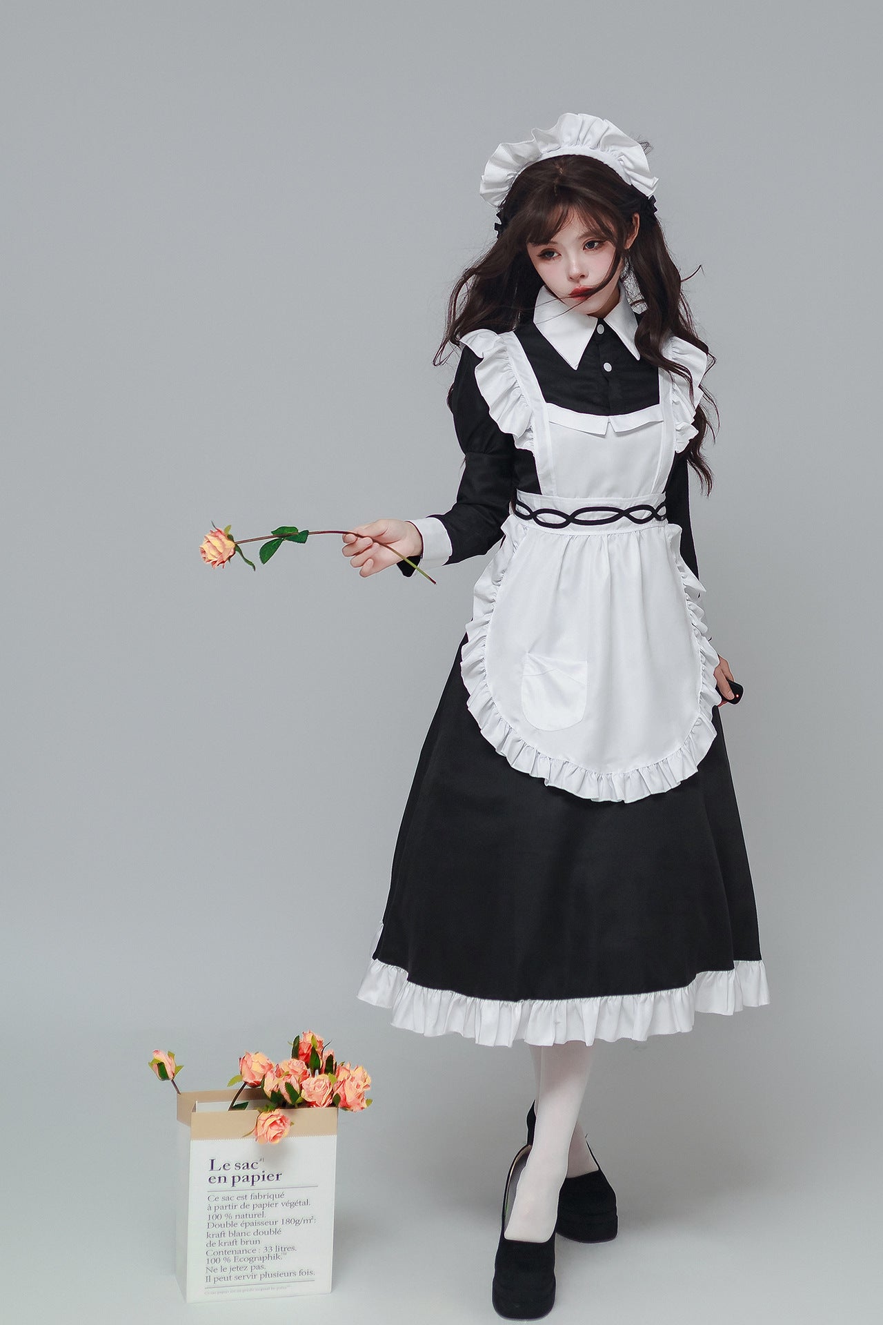 Classical Black White Long Maid Outfit Plus Dress Cosplay Costume