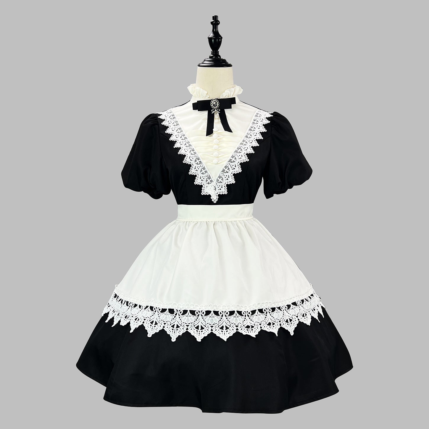 Gothic Black Long and Short Maid Outfit Halloween Cosplay Costume