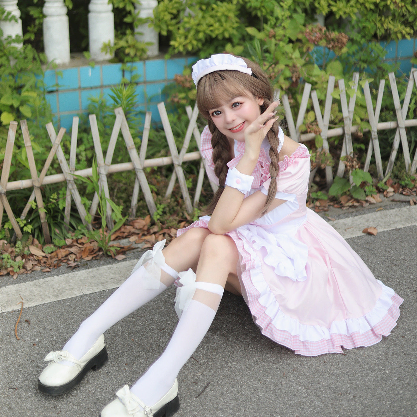 Akihabara Pink Plaid Maid Outfit Plus Dress Cosplay Costume