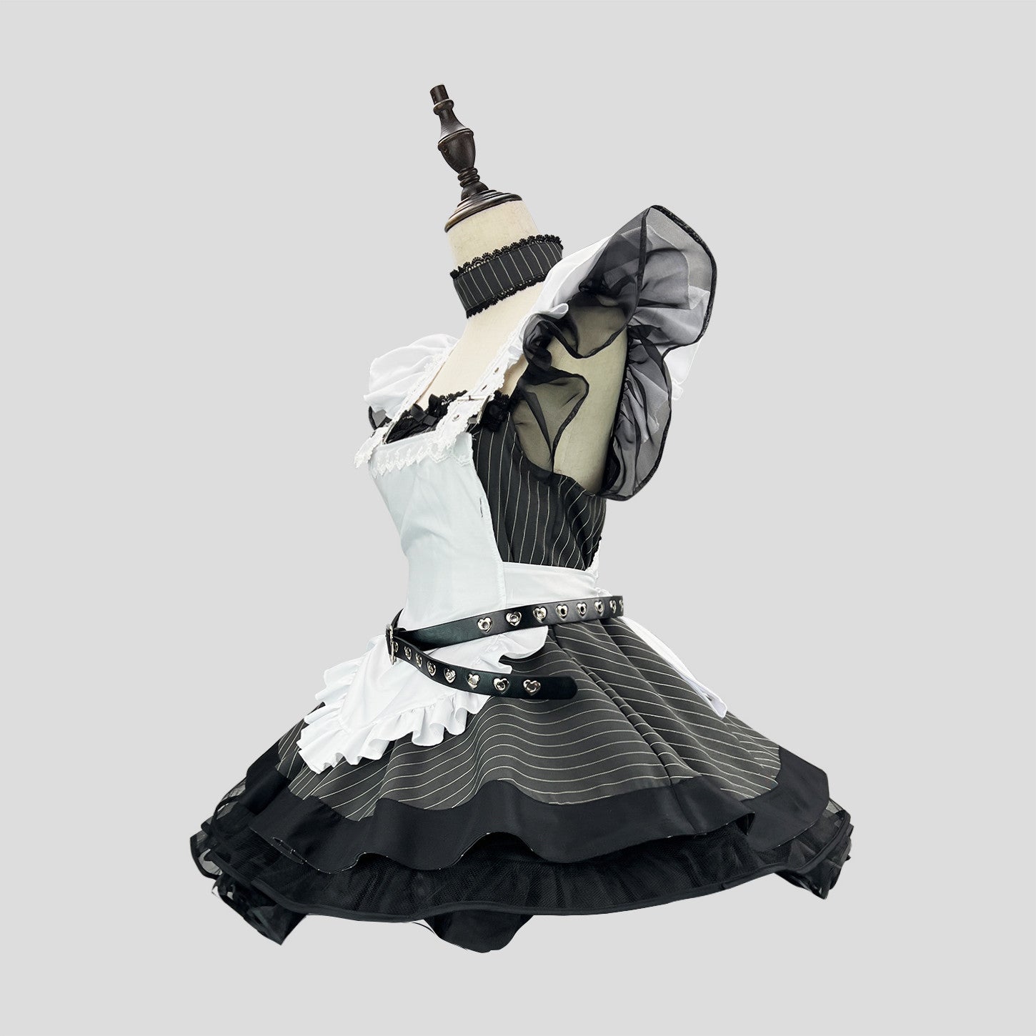 Black White Stripes Maid Outfit Lolita Short Dress Cosplay Costume