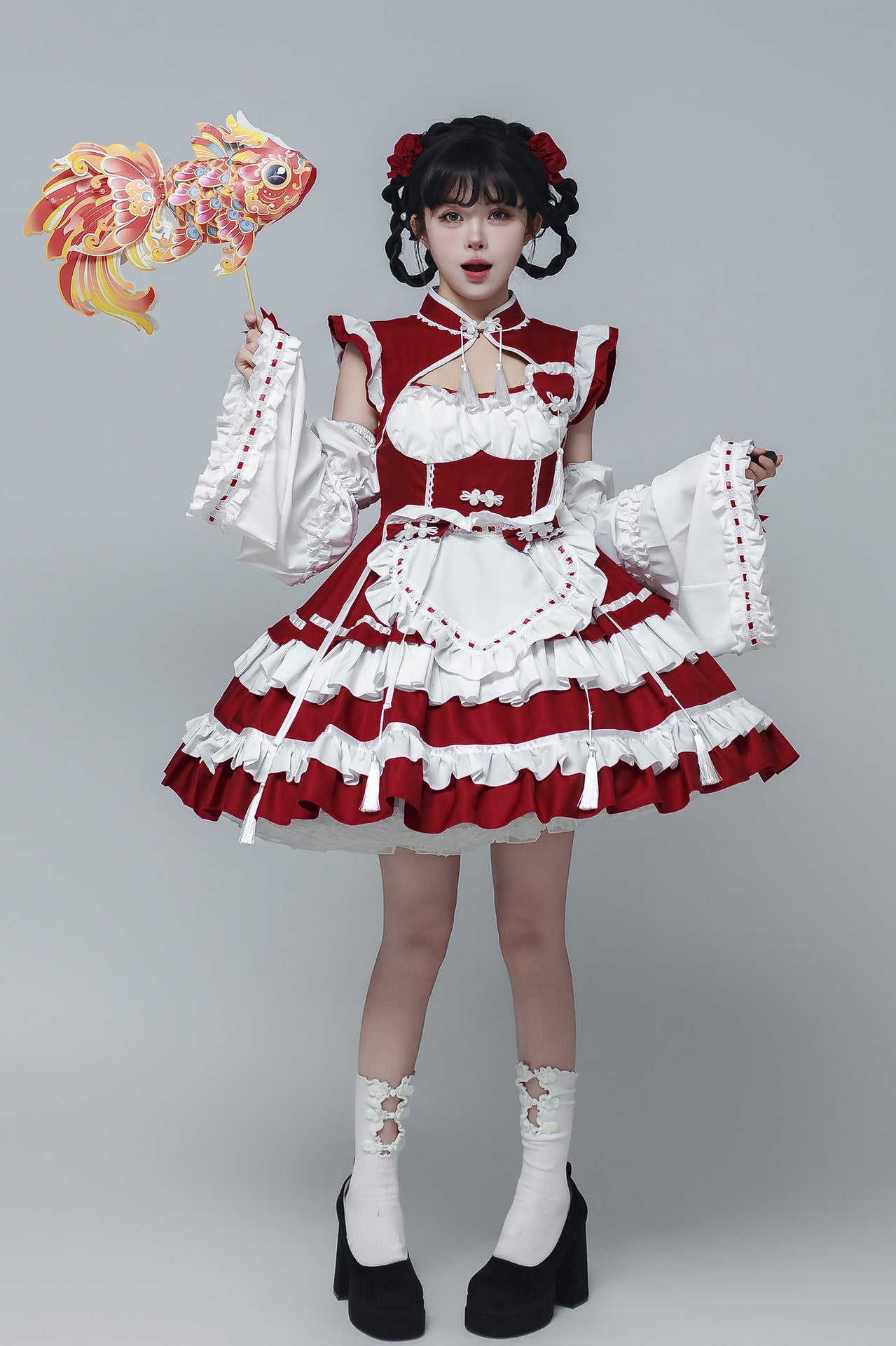 Chinese Cheongsam New Year Lolita Maid Outfit Cosplay Costume
