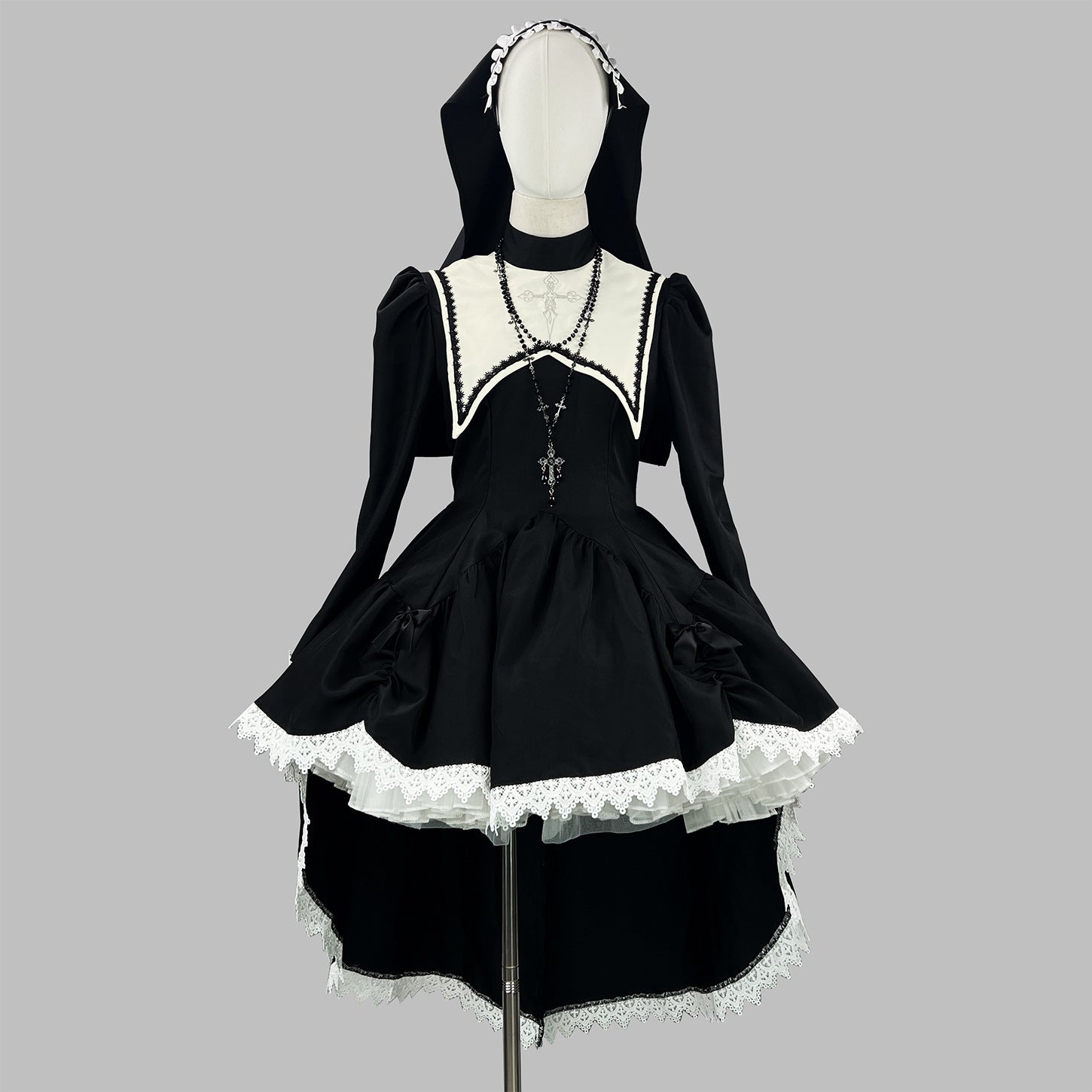 Dark Cool Halloween Maid Outfit with Headgear Cosplay Costume