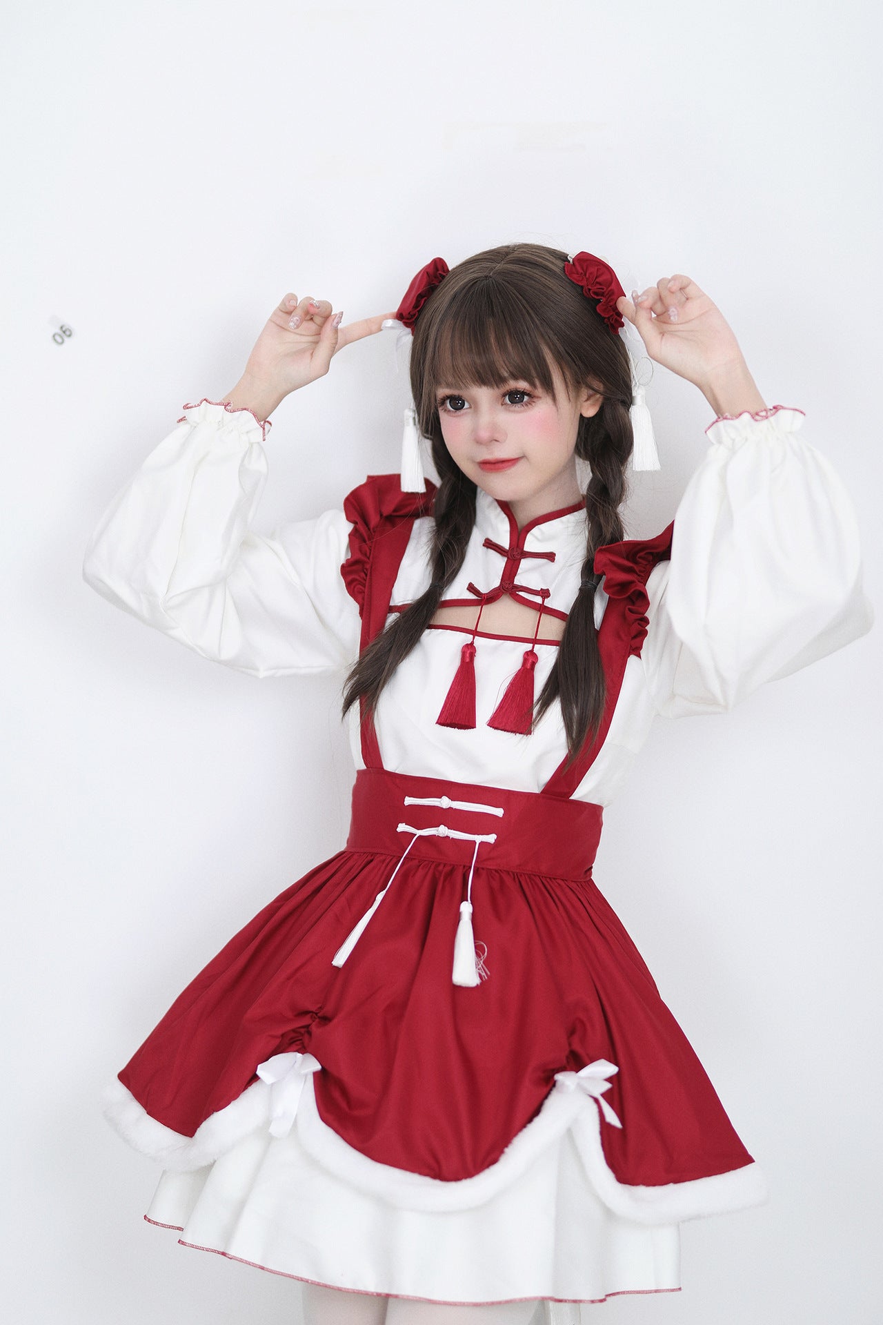 Chinese Cheongsam Collar New Year Maid Outfit Dress Cosplay Costume