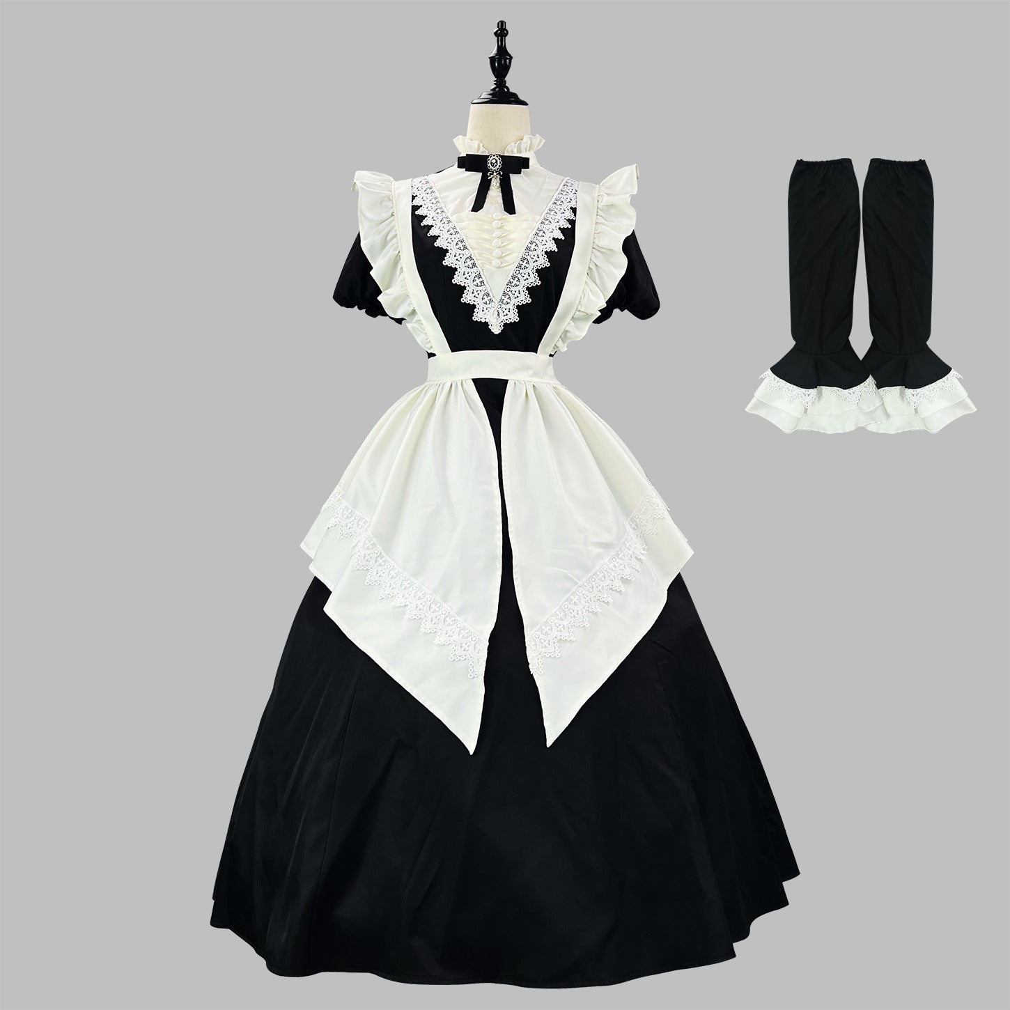 Gothic Black Long and Short Maid Outfit Halloween Cosplay Costume