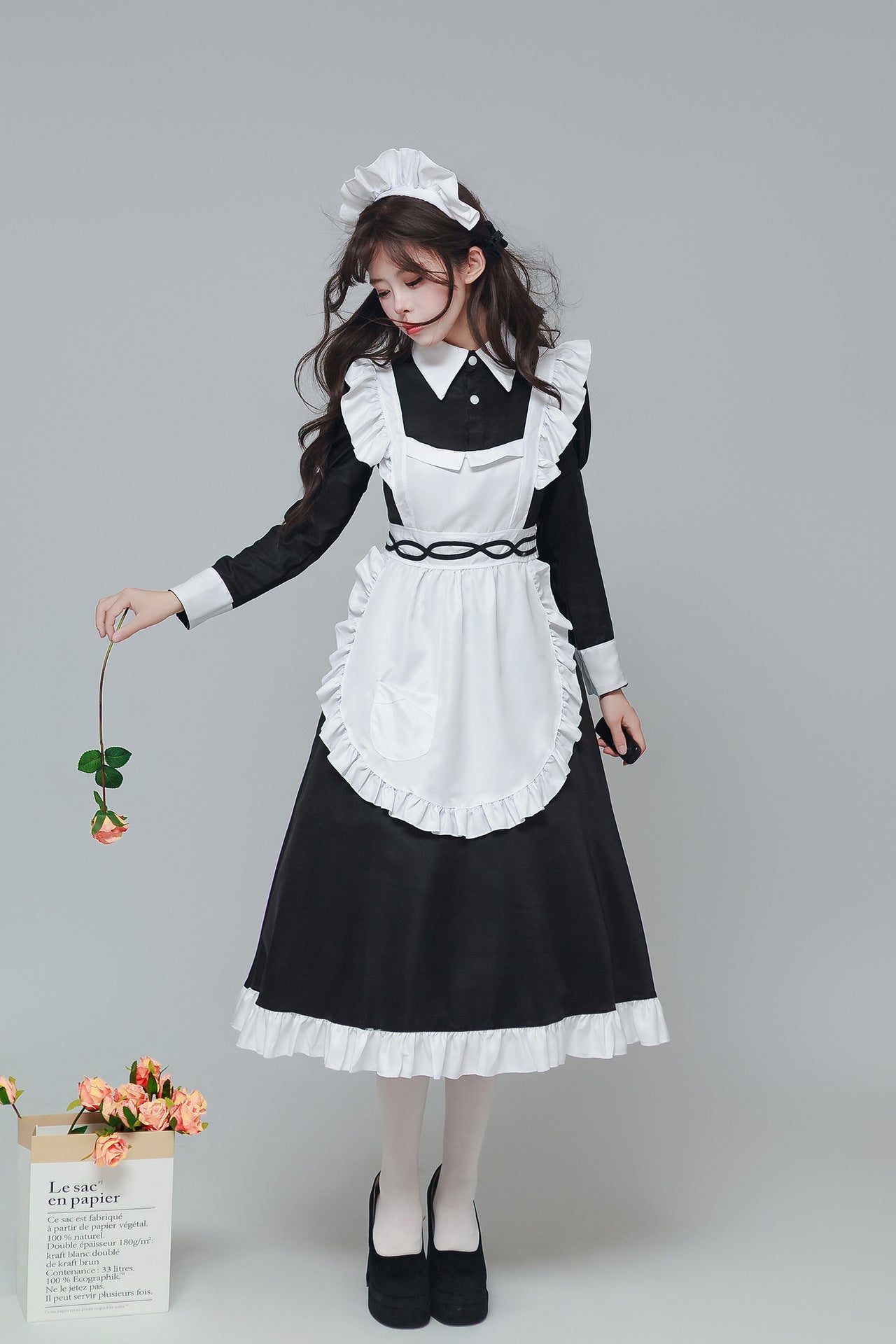 Classical Black White Long Maid Outfit Plus Dress Cosplay Costume