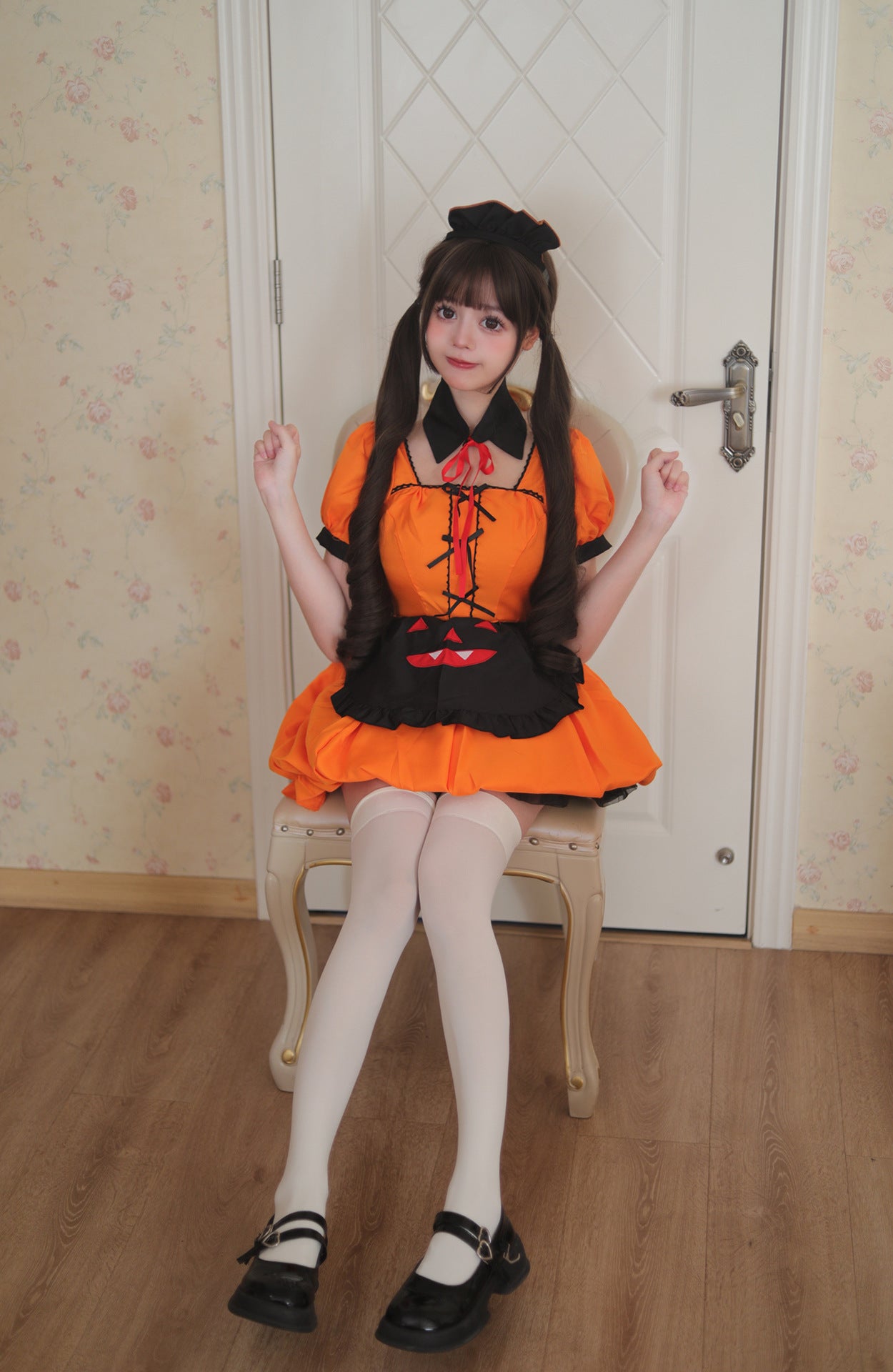 Halloween Pumpkin Plus Size Maid Outfit Dress Cosplay Costume