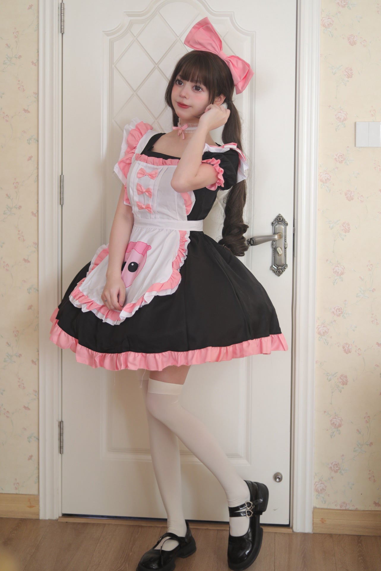 Cute Kuromi Original Maid Outfit Pink Black Plus Cosplay Costume
